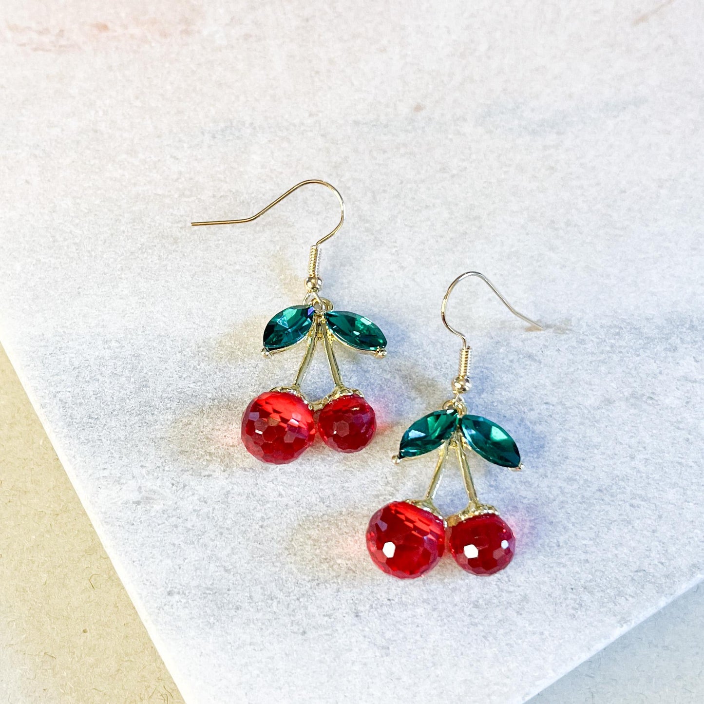 Crystal Cherry Drop Earrings Red Dangle Fruit Jewelry, Summer Gift, Foodie