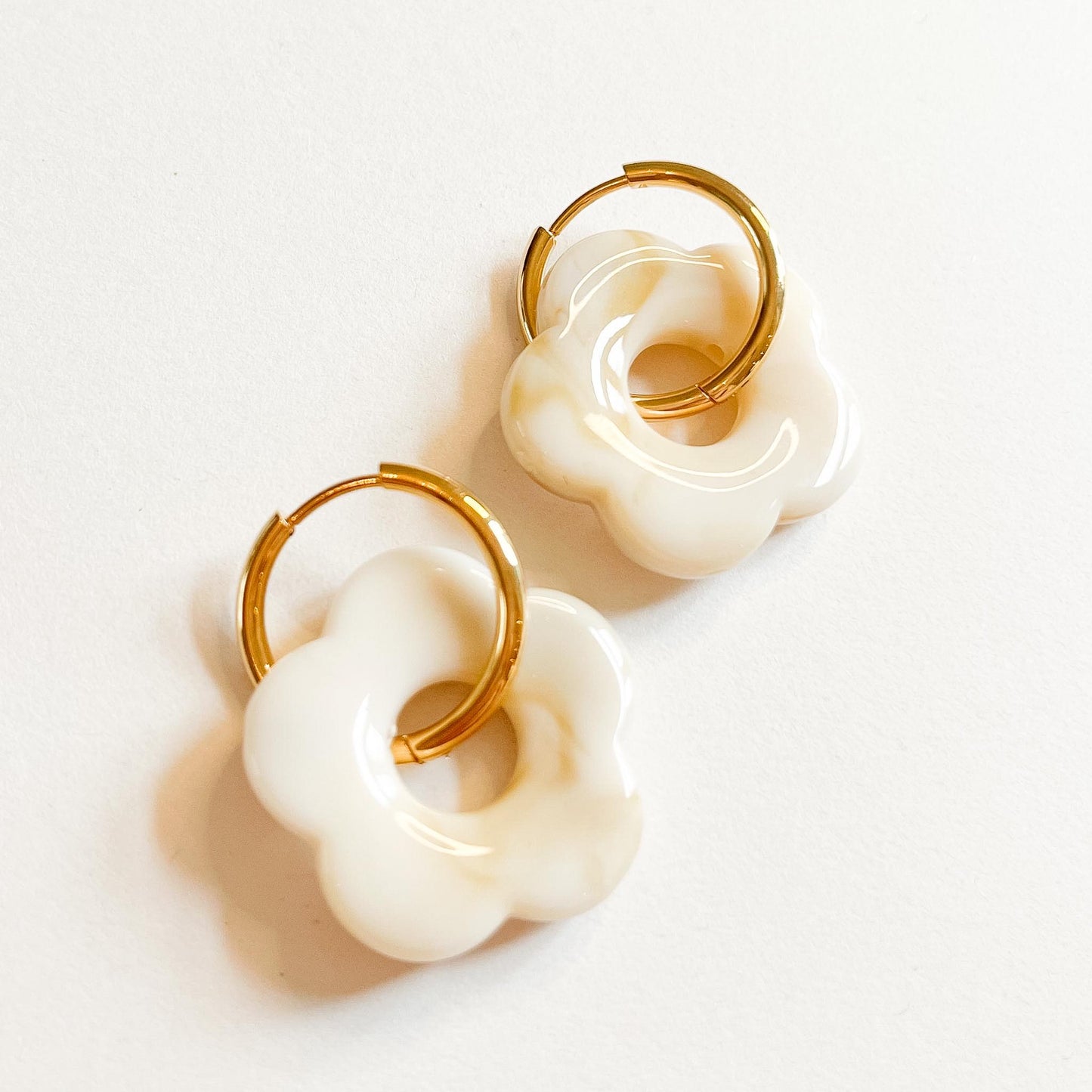 Chunky Flower Hoop Earrings, Colourful Resin Flower Earrings, Gold Huggie Hoops, Statement Floral Jewellery, Gift for Her