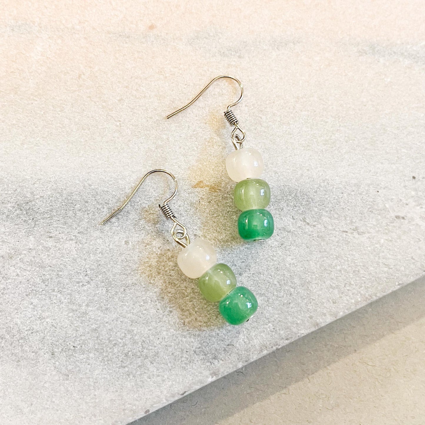 Green Ombre Triple Bead Drop Earrings • Elegant Boho Gift for Her