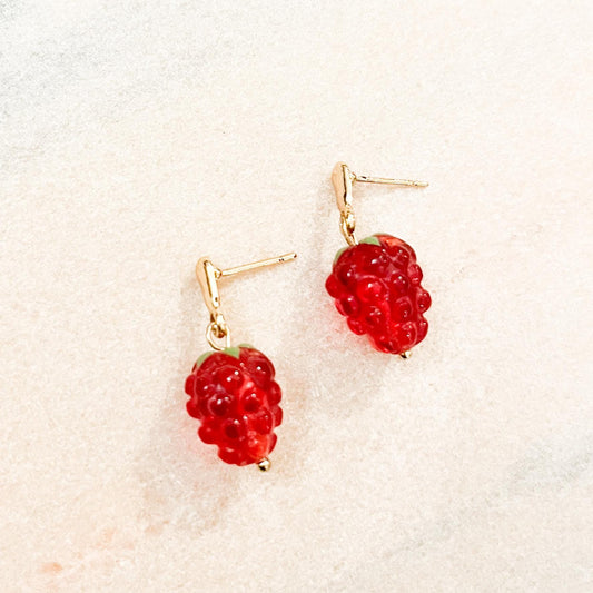 Raspberry Drop Earrings, Cute Berry Earrings, Fruit Jewellery, Cottagecore Earrings, Red Berry Earrings, Gift for Her