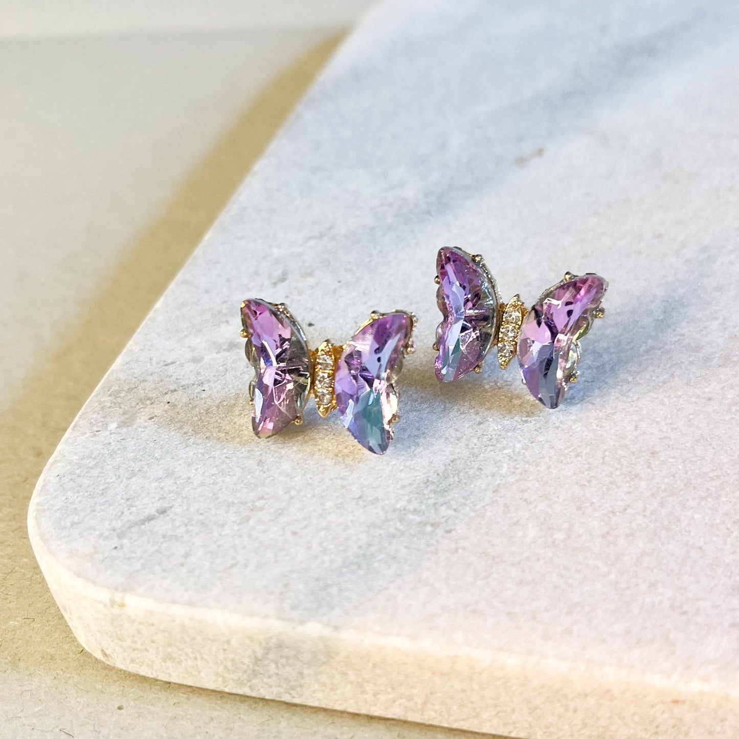 Iridescent Butterfly Stud Earrings, Crystal Butterfly Earrings, Colourful Statement Studs, Gift For Her, Nature Inspired Earrings