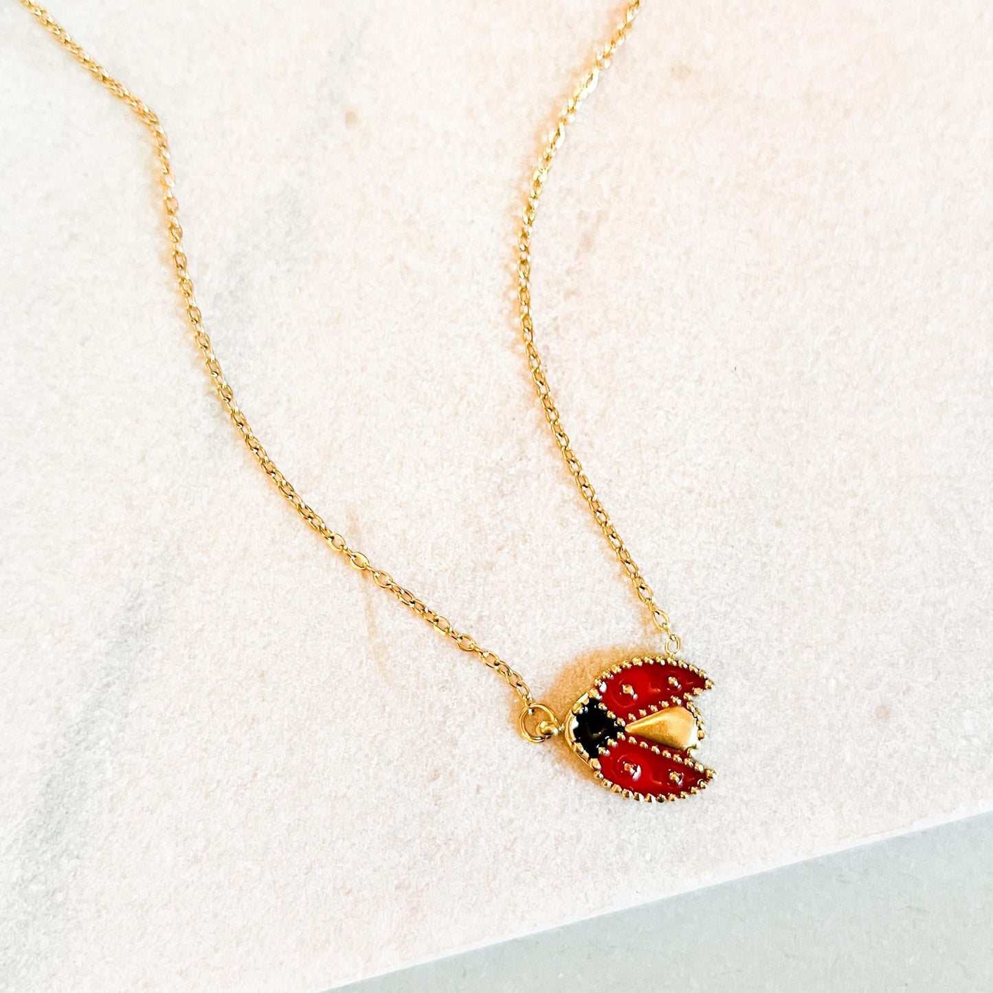 Red Ladybird Charm Necklace Enamel Insect Jewelry, Dainty Symbolic Gift, Good Luck Bug Pendant