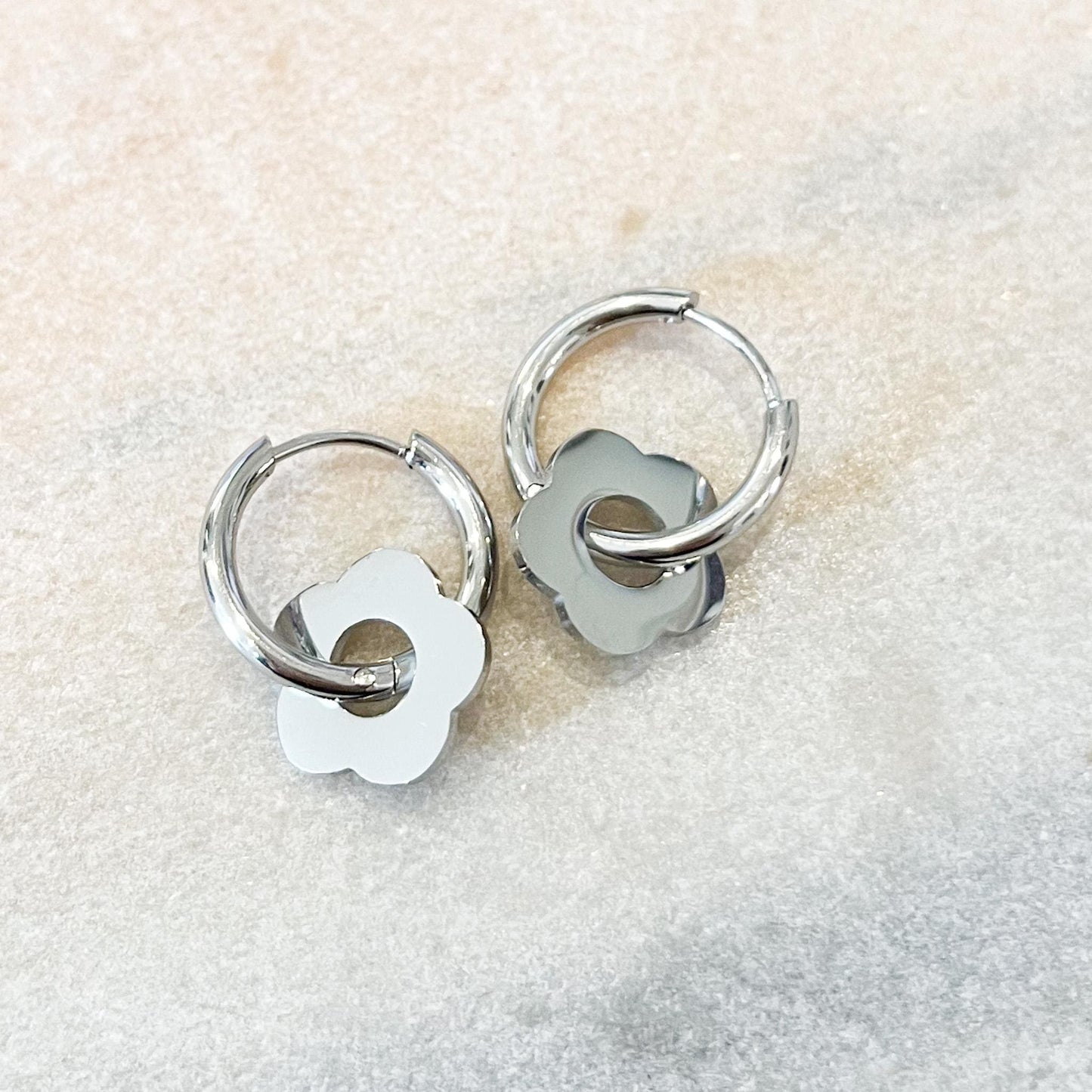 Daisy Hoop Earrings, Silver Flower Earrings, Minimalist Flower Jewellery, Small Hoop Earrings, Dainty Everyday Earrings