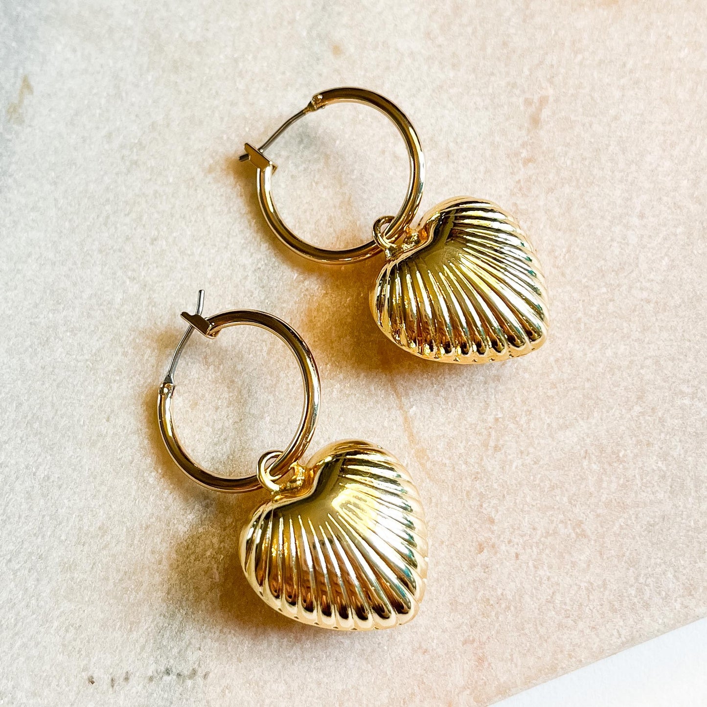 Gold Puffed Heart Hoop Earrings – Statement Heart Charm Huggies – Cute Romantic Jewellery Gift
