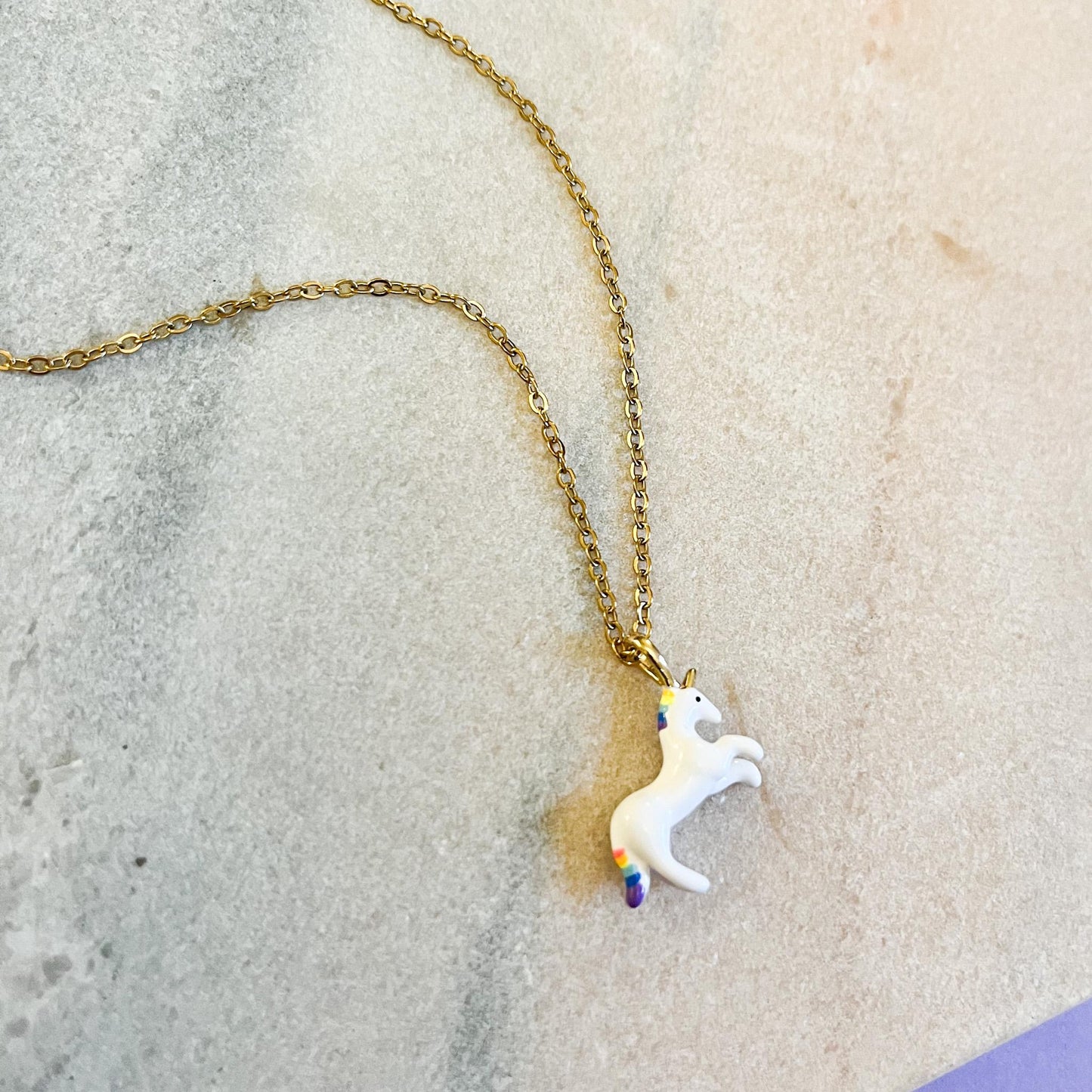 Magical Unicorn Necklace, White and Rainbow Enamel Charm, Whimsical Fantasy Jewelry