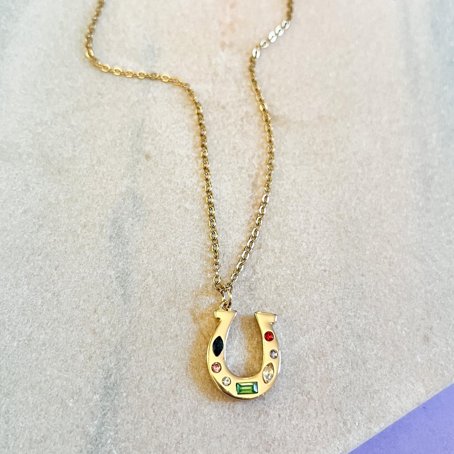 Sparkly CZ Horseshoe Necklace, Lucky Charm Jewelry, Multi-Color Crystal Pendant, Equestrian Gift