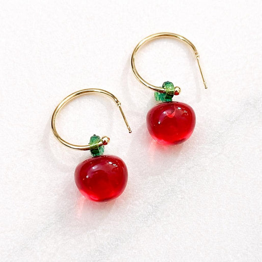Apple Hoop Earrings, Cute Red Apple Earrings, Fruit Jewellery, Quirky Earrings, Teacher Gift, Playful Everyday Earrings