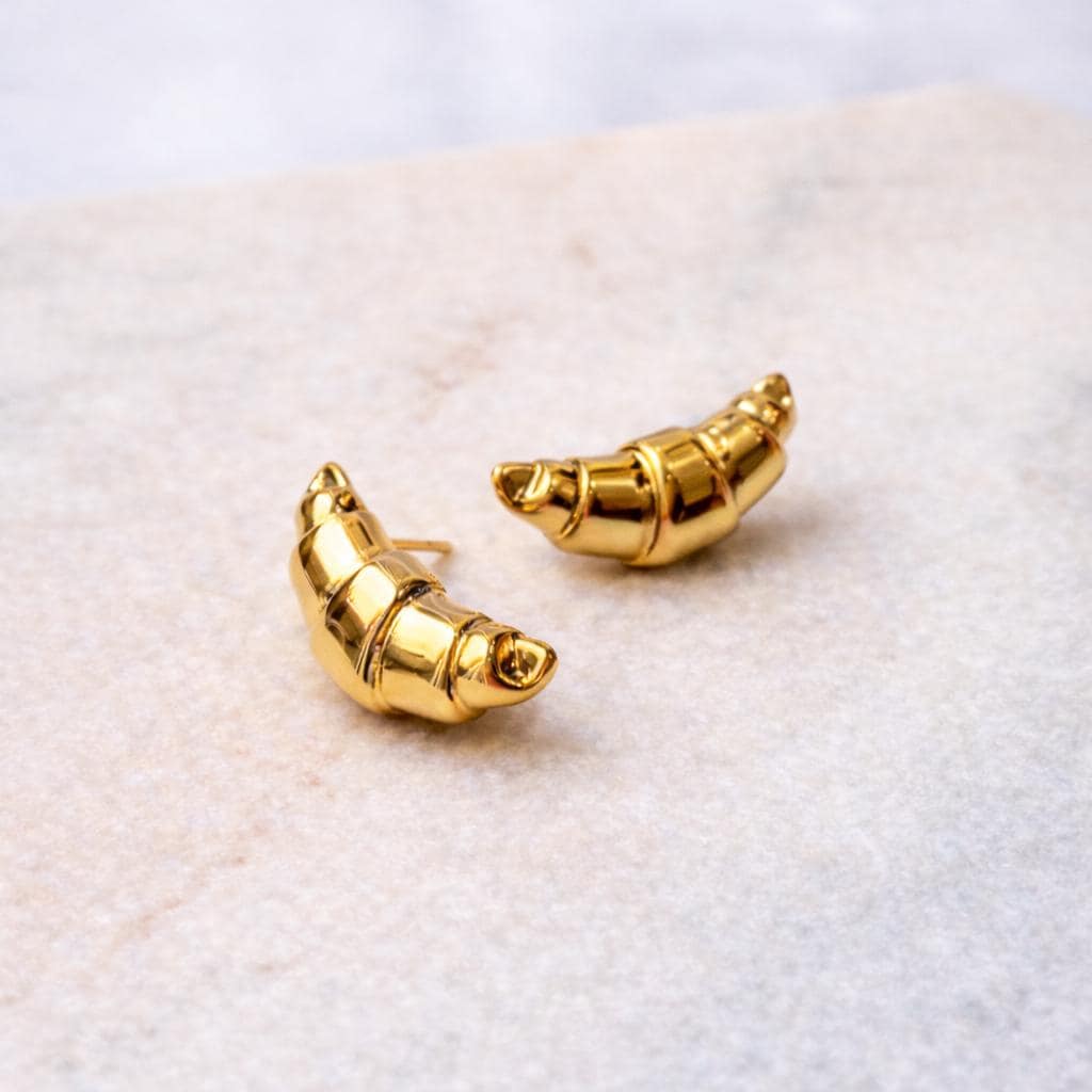 Large Chunky Croissant Stud Earrings, Cute Food Earrings, Gold Statement Stud Earrings, Bakery Jewellery, Novelty Food Gift For Her