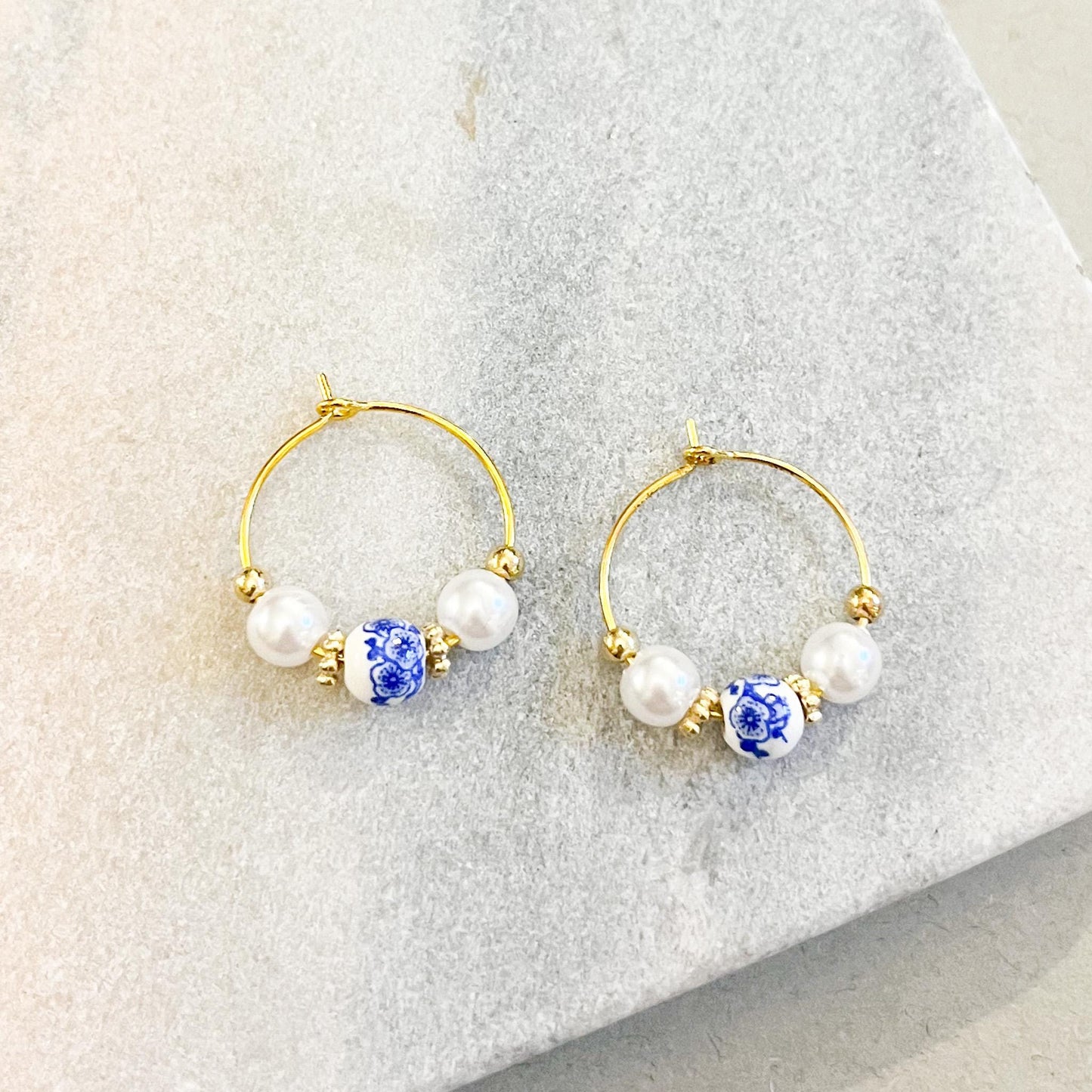 Beaded Hoop Earrings, Pearl Hoop Earrings, Floral Bead Earrings, Cute Hoop Jewellery, Dainty Gold Earrings