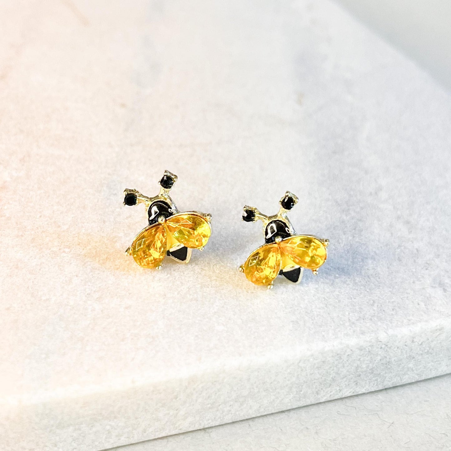 Crystal Queen Bee Stud Earrings | Dainty Gold Honey Bee Jewelry | Bumblebee Gift for Her