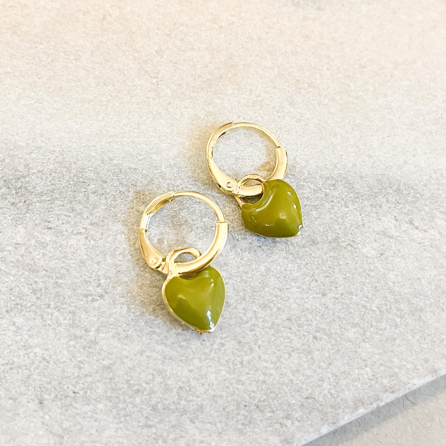 Enamel Heart Charm Huggie Hoops | Red or White Dainty Gold Love Hoops