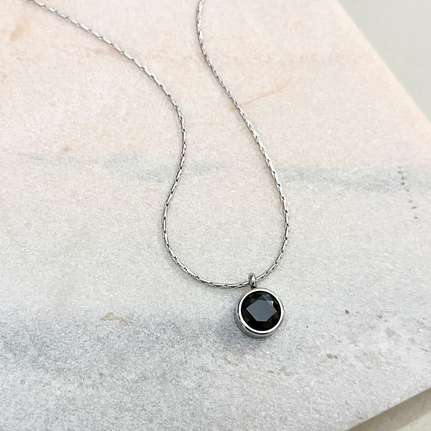 Black Solitaire Necklace • Dainty Art Deco Pendant • Minimalist Black Stone Jewelry • Gothic Chic Gift for Her
