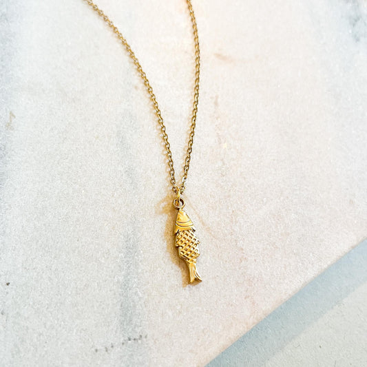 Gold Fish Pendant Necklace, Dainty Nautical Jewelry, Vintage Inspired Animal Necklace