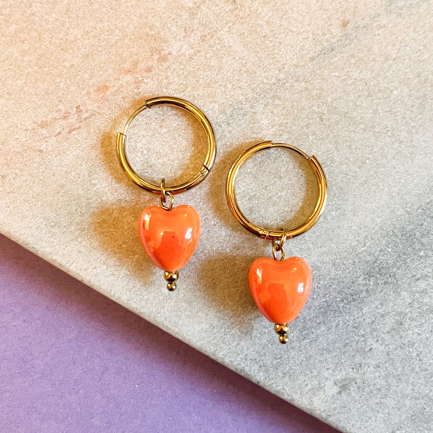 Ceramic Heart Hoop Earrings | Chunky Gold Huggie Hoops