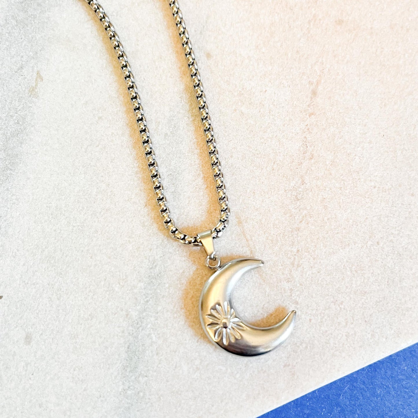Crescent Moon Charm Necklace Gold and Silver Celestial Jewelry, Sun Flower Star Pendant