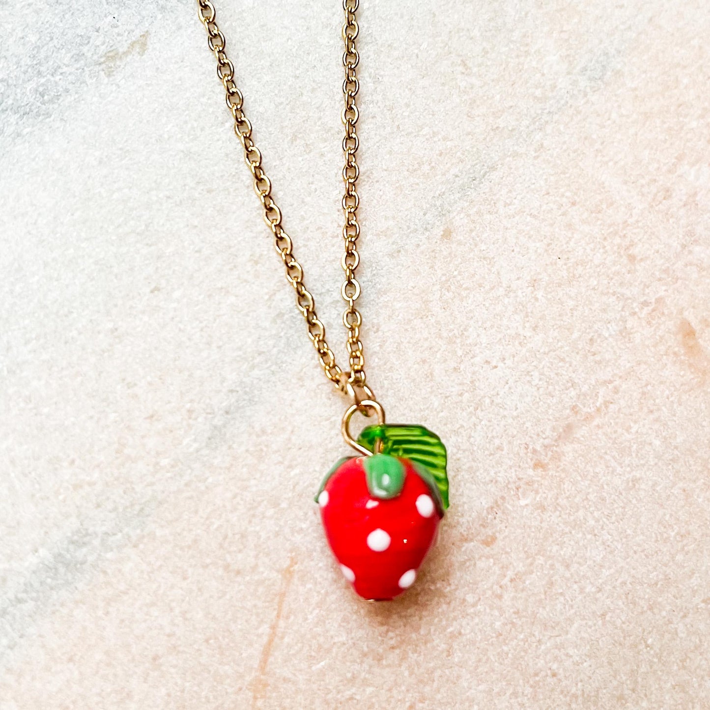 Strawberry Charm Necklace, Orange Fruit Pendant Necklace, Cute Gold Charm Necklace, Summer Jewellery, Gift For Her, Dainty Fruit Necklace
