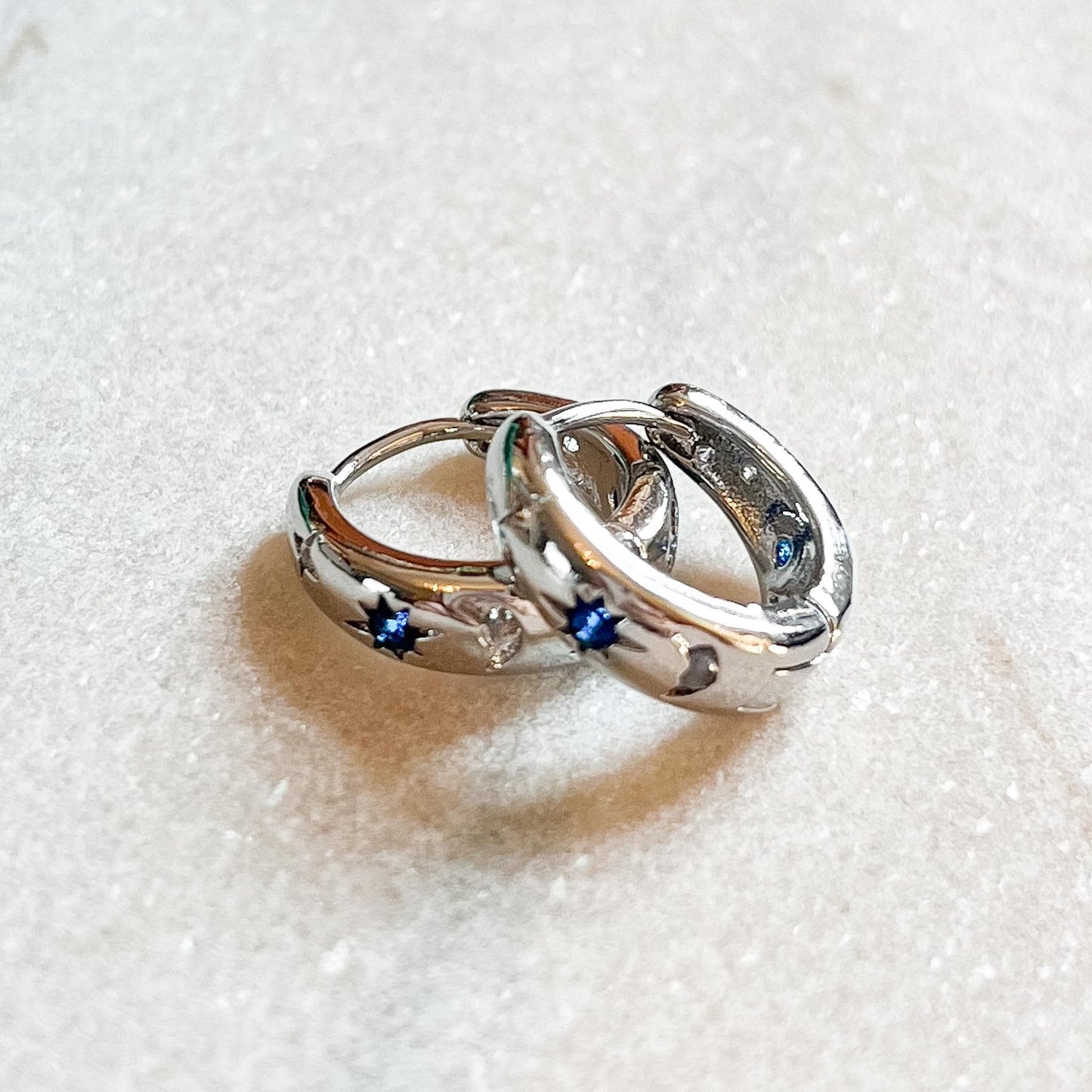Celestial Huggie Hoop Earrings, Star and Moon Earrings, Gold or Silver Star Hoops, Dainty Celestial Earrings, Minimalist Everyday Jewellery
