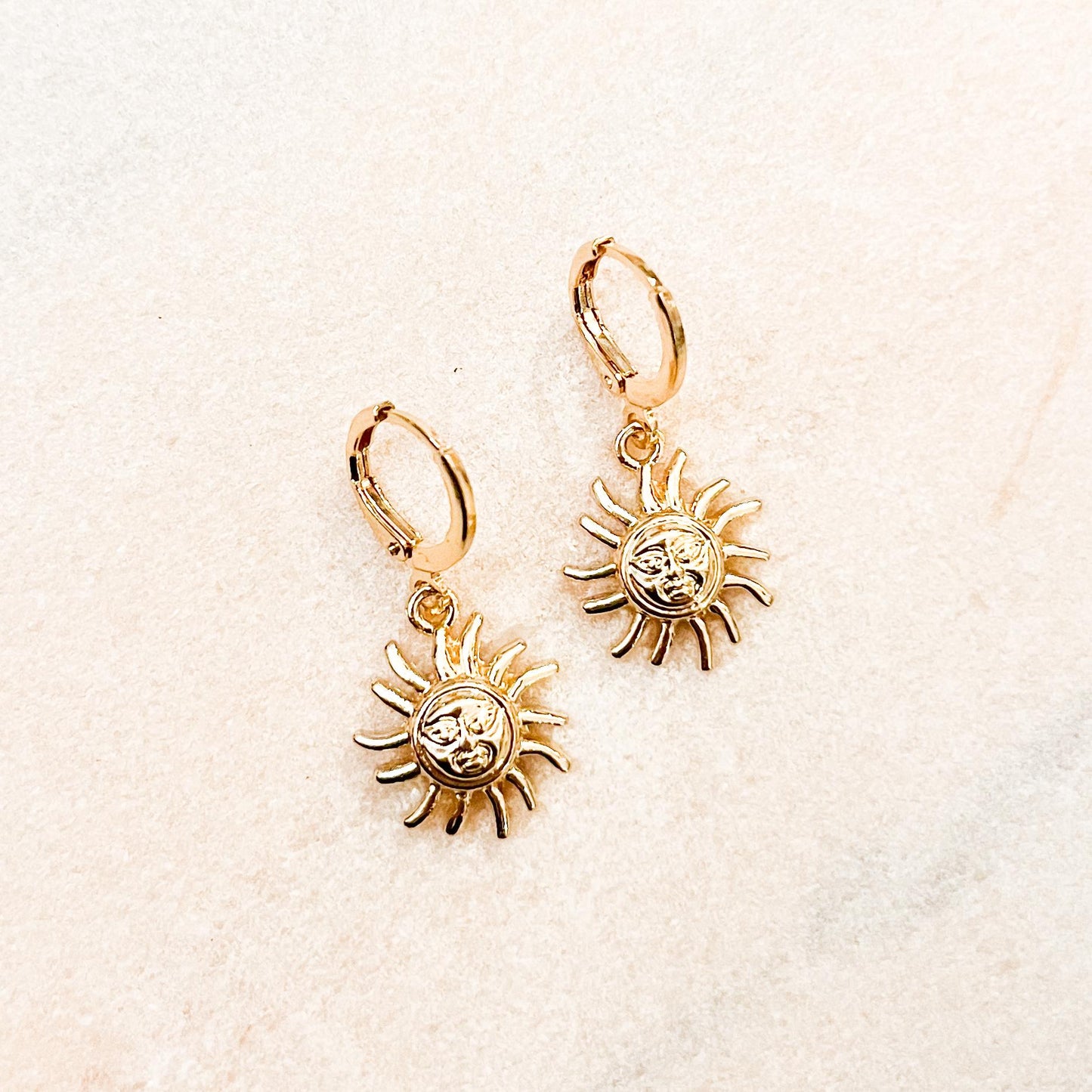 Sun Dangle Huggie Hoop Earrings, Minimalist Celestial Jewelry, Summer Vacation Gift, Non-Tarnish Gold Hoops