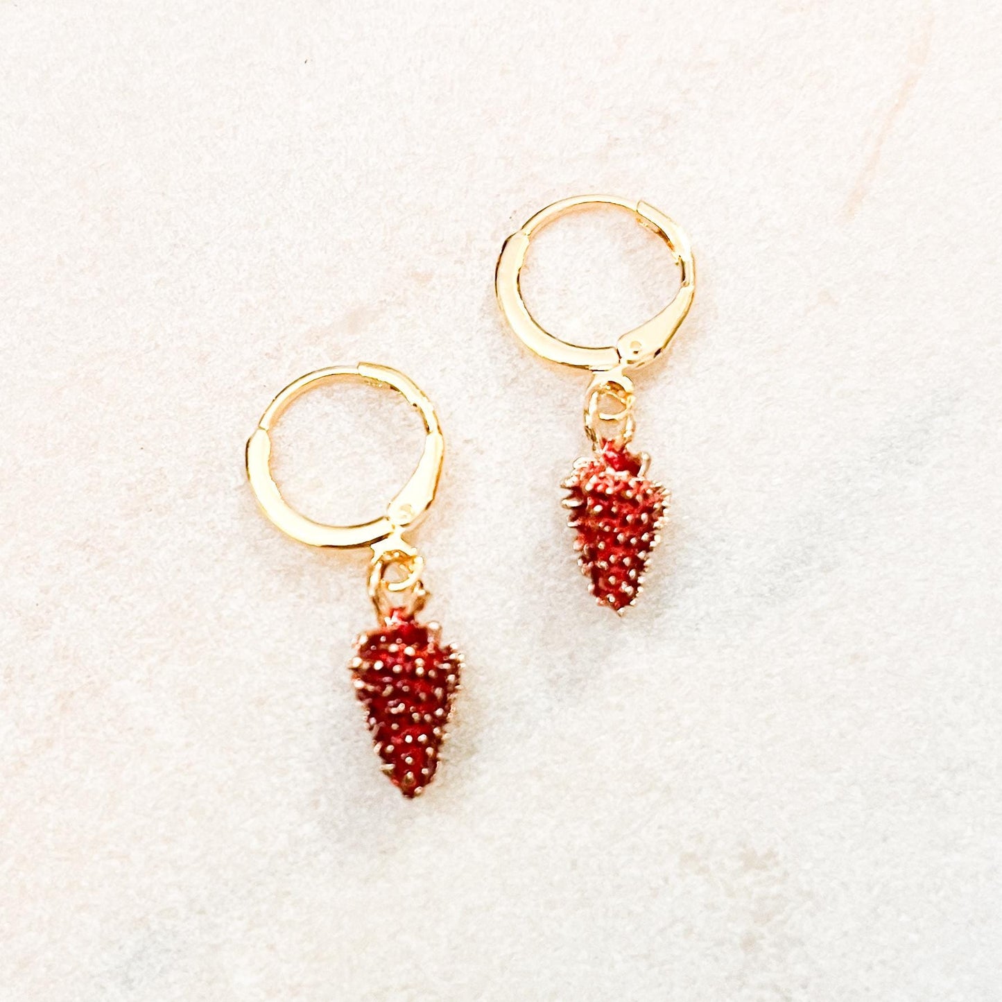 Wild Red Strawberry Huggie Hoop Earrings
