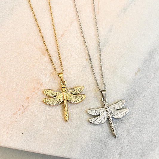 Dragonfly Necklace in Gold or Silver • Minimalist Nature Inspired Jewelry • Meaningful Symbolism Gift for Her •