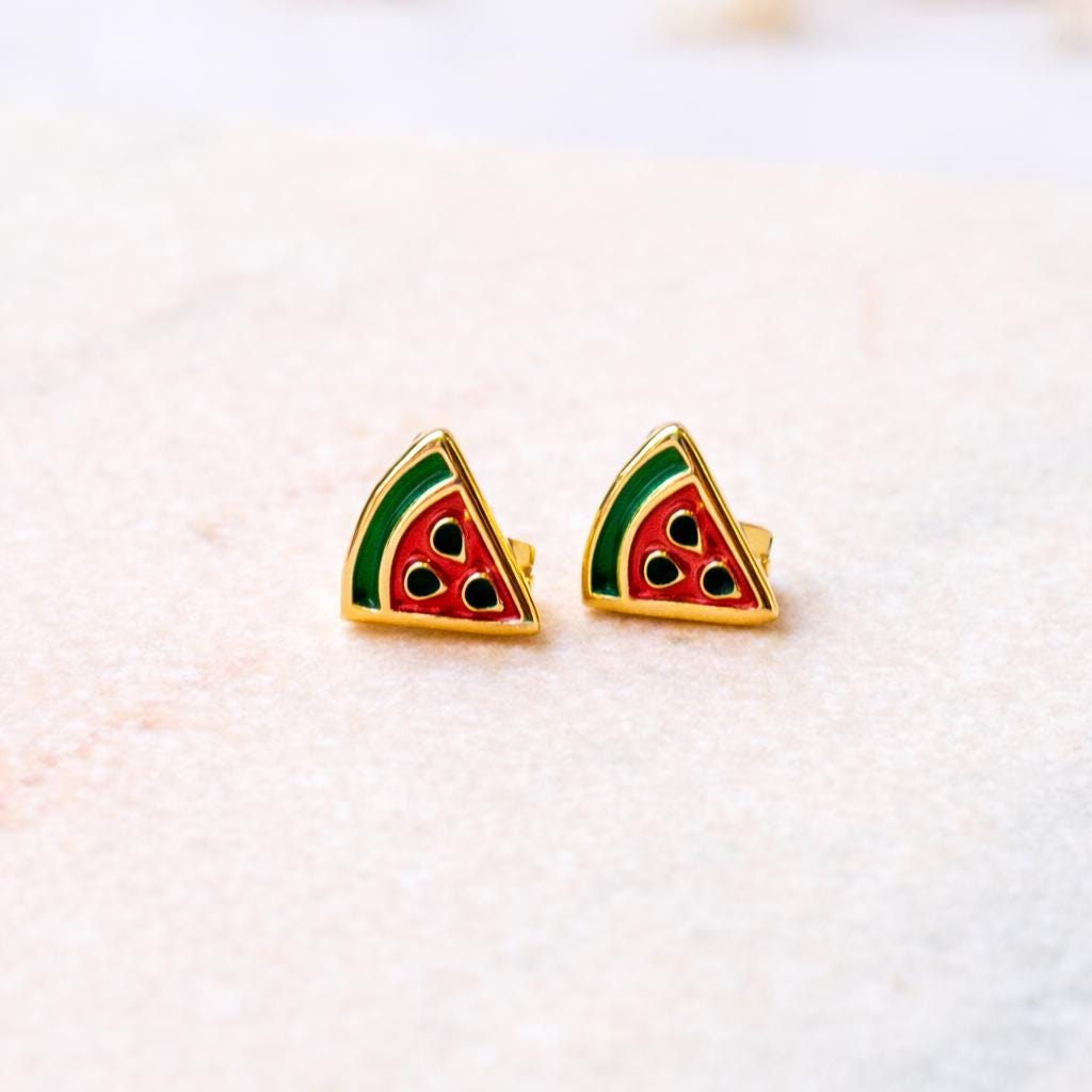 Tiny Watermelon Stud Earrings, Cute Fruit Studs, Summer Jewellery, Colourful Earrings, Gift for Her, Fun Food Earrings