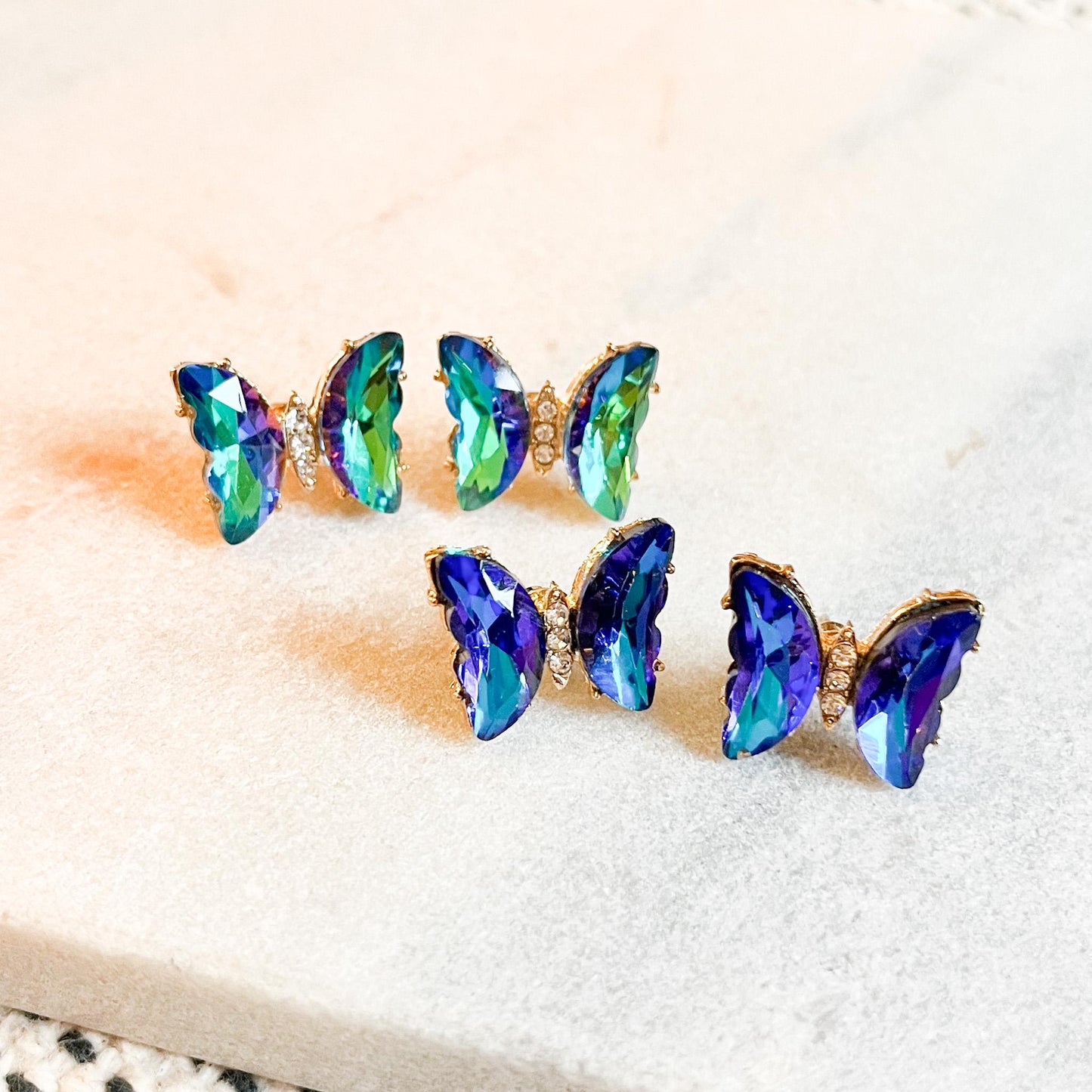 Iridescent Butterfly Stud Earrings, Crystal Butterfly Earrings, Colourful Statement Studs, Gift For Her, Nature Inspired Earrings