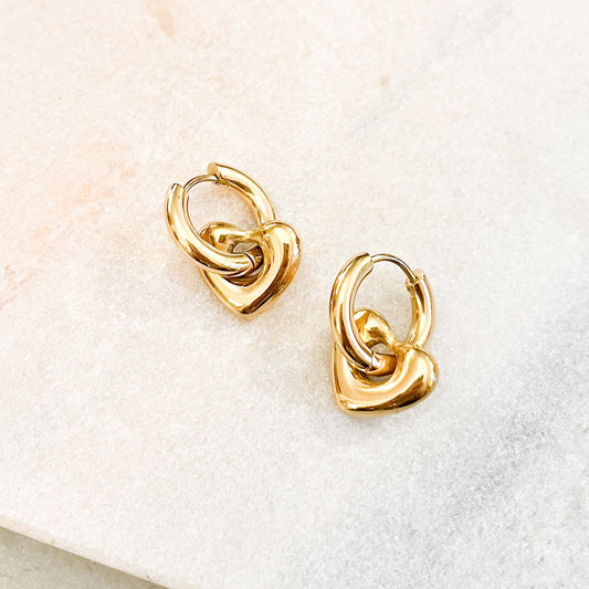 Removable Puffy Heart Huggie Hoop Earrings – Gold or Silver, 2-in-1 Minimalist Hoops