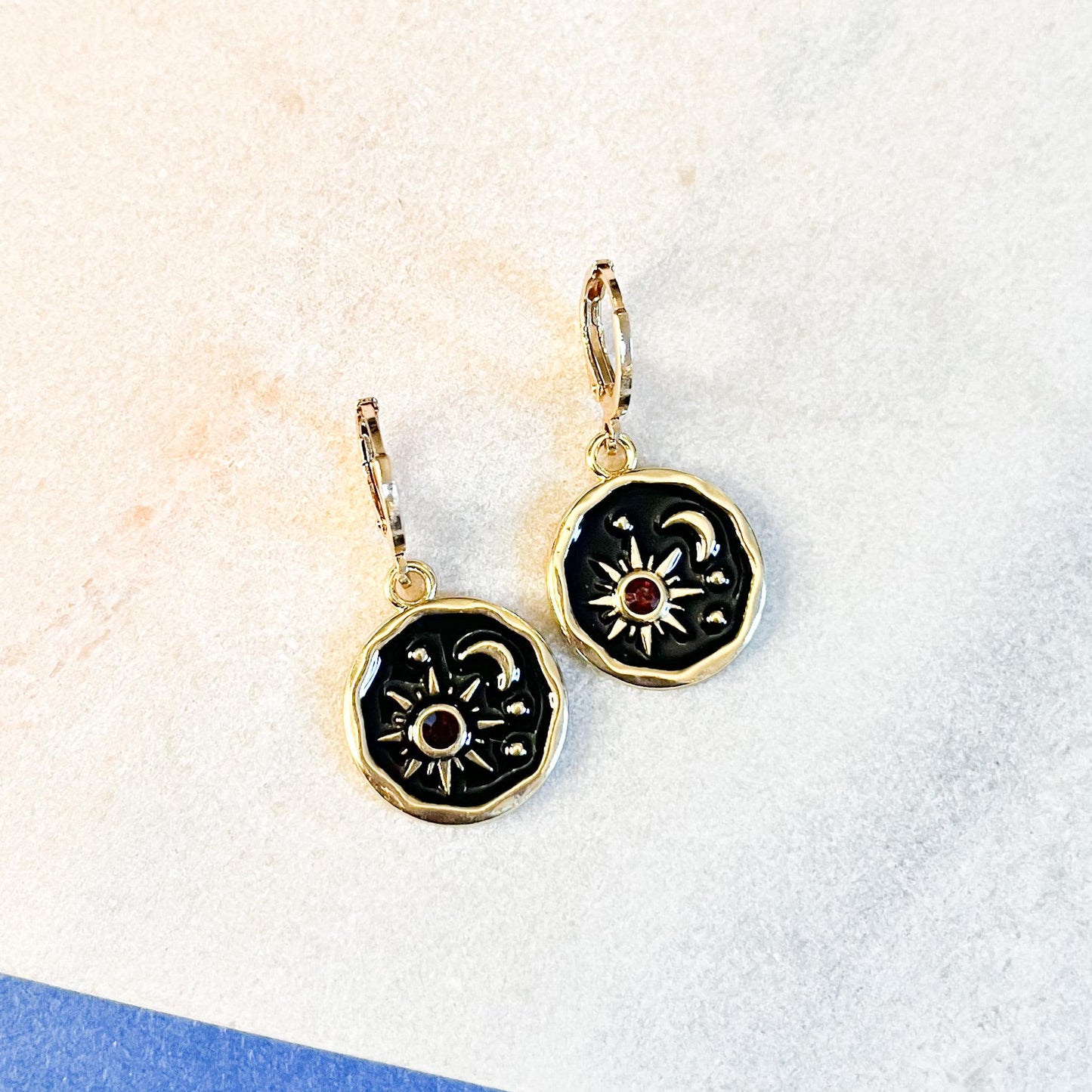 Enamel Sun Face Huggie Hoop Earrings |Celestial Dangle Hoops | Bohemian Zodiac Jewelry Gift