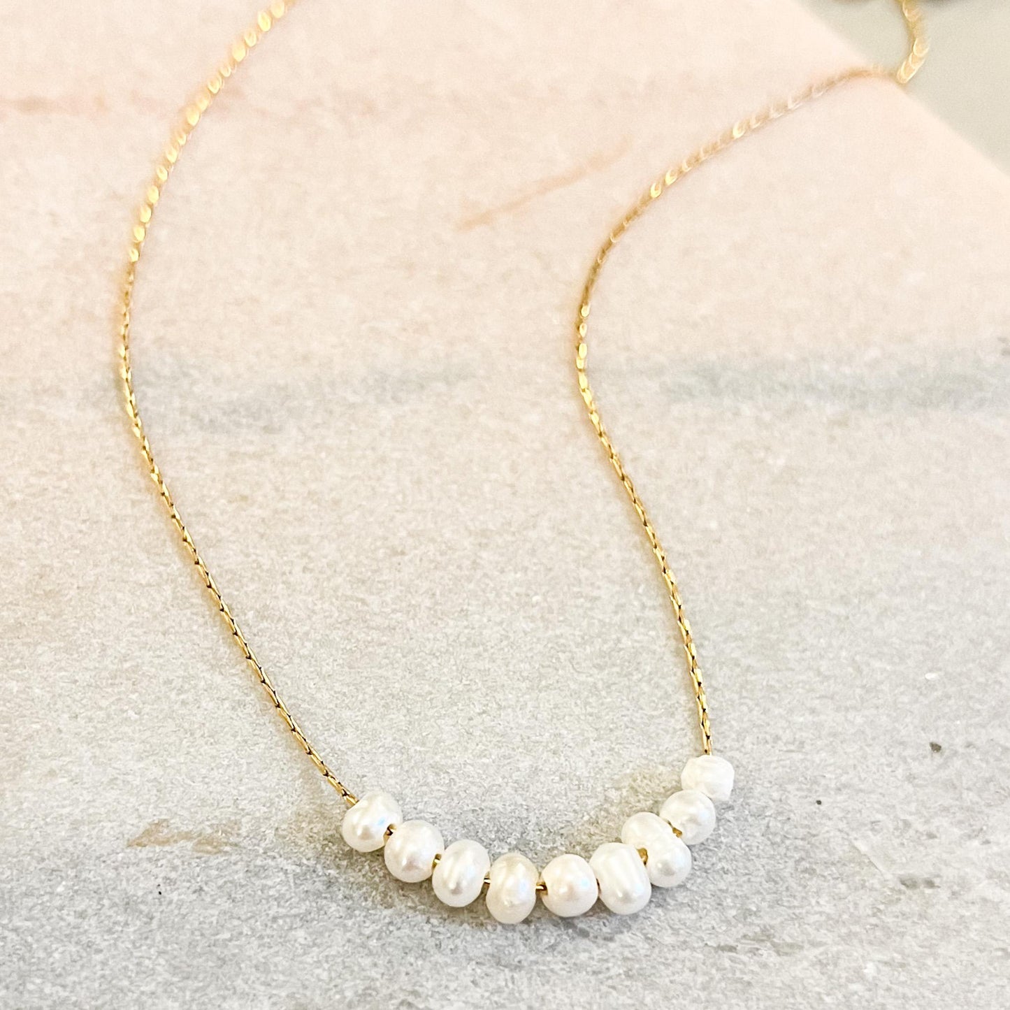 Dainty Freshwater Pearl Bar Necklace • Gold Minimalist Pearl Necklace  • June Birthstone Gift • Elegant Bridal Jewelry