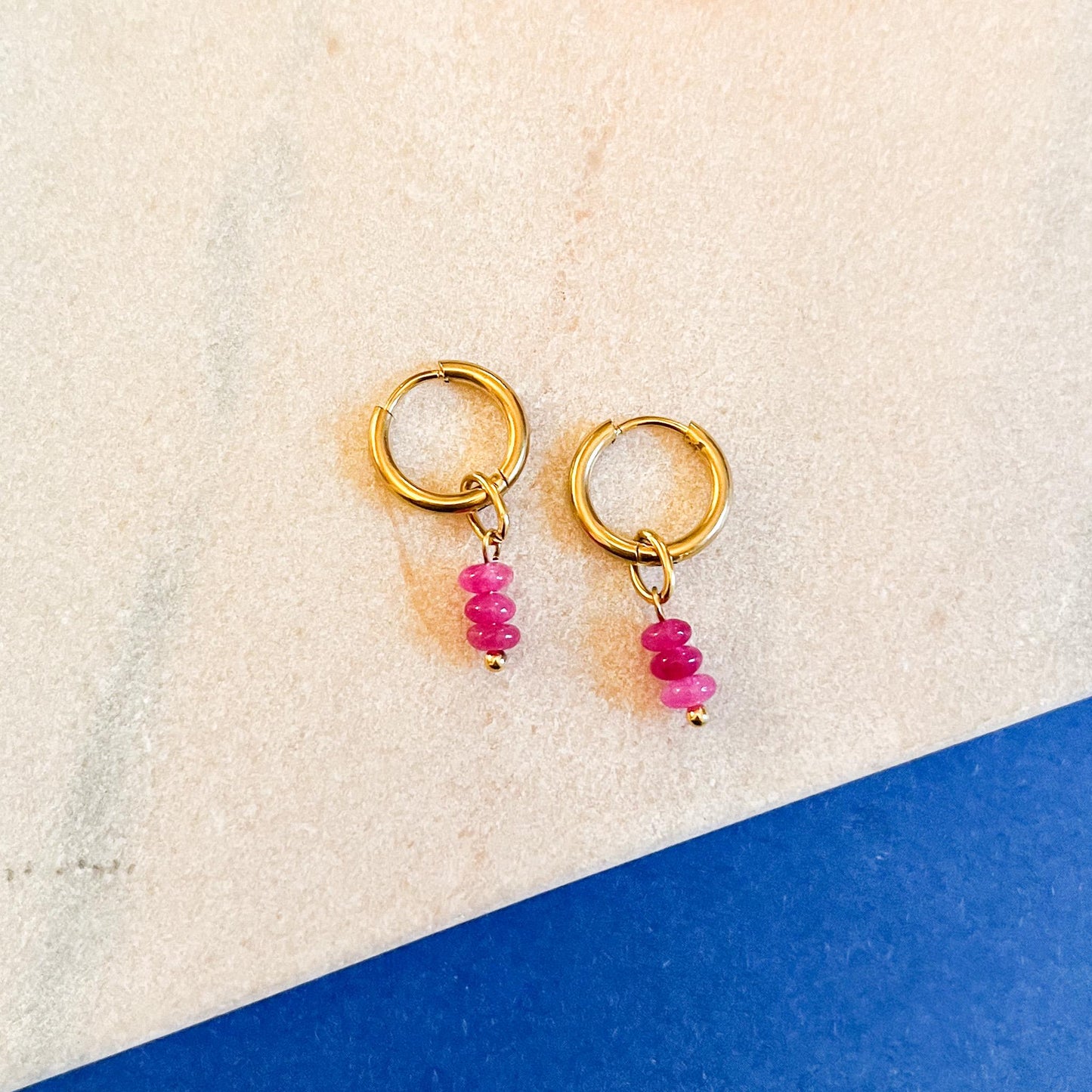 Natural Gemstone Stack Huggie Hoops | Tiny Beaded Earrings | Stainless Steel Hoop Earrings | Minimalist Gift