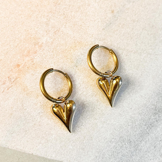 Puffy Heart Huggie Hoop Earrings • Minimalist Romantic Jewelry • 2-in-1 Removable Hoops