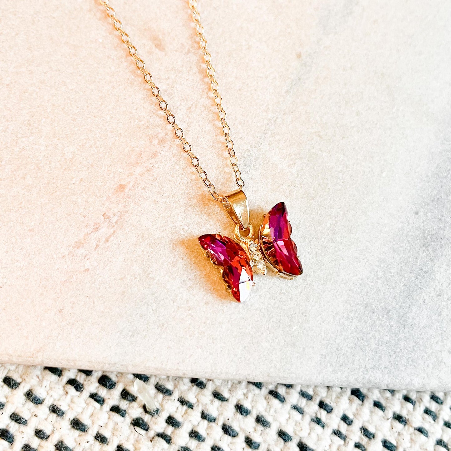 Crystal Butterfly Necklace, Gold Butterfly Pendant Necklace, Colourful Rhinestone Butterfly Jewellery, Cute Gift for Her, Nature Lover Gift