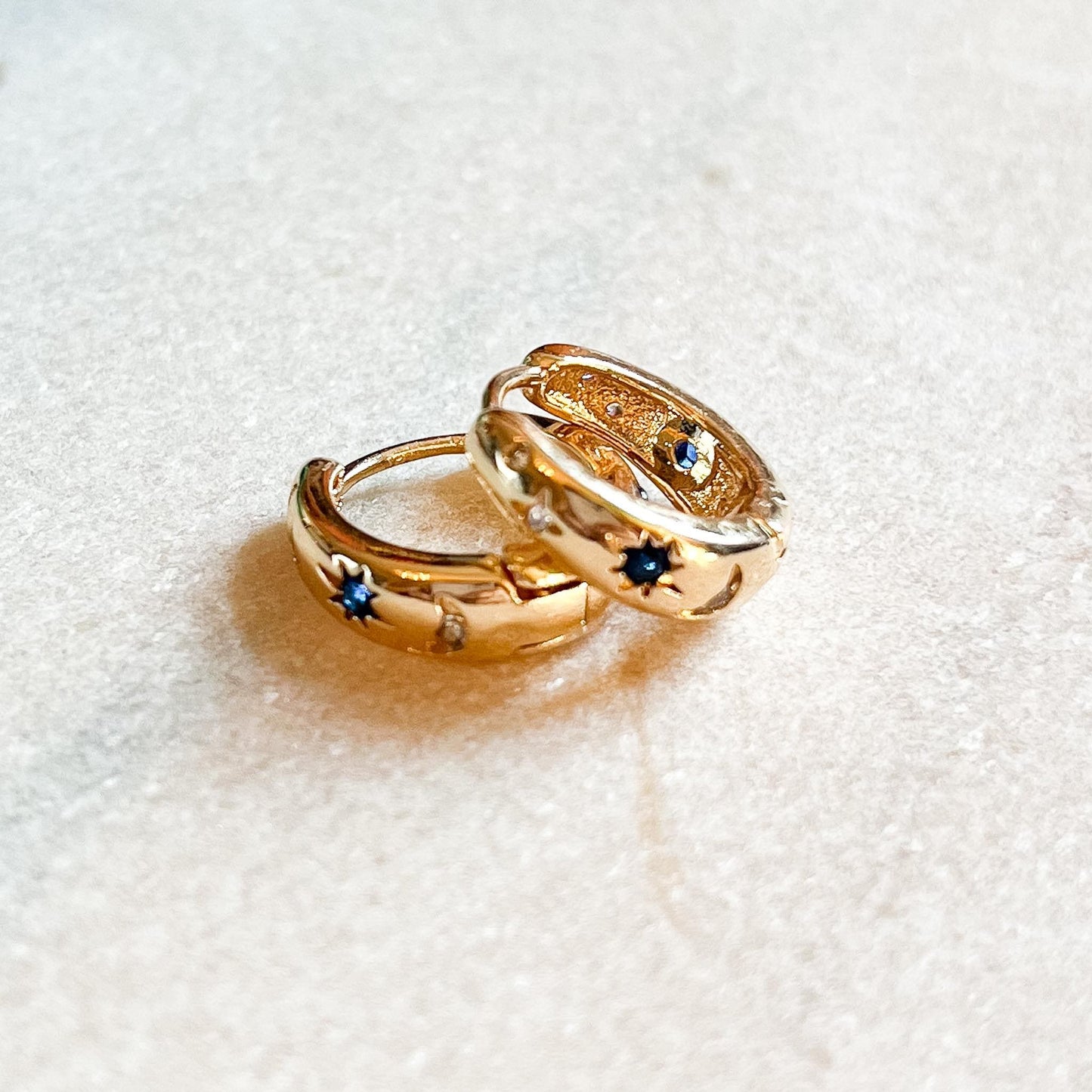 Celestial Huggie Hoop Earrings, Star and Moon Earrings, Gold or Silver Star Hoops, Dainty Celestial Earrings, Minimalist Everyday Jewellery