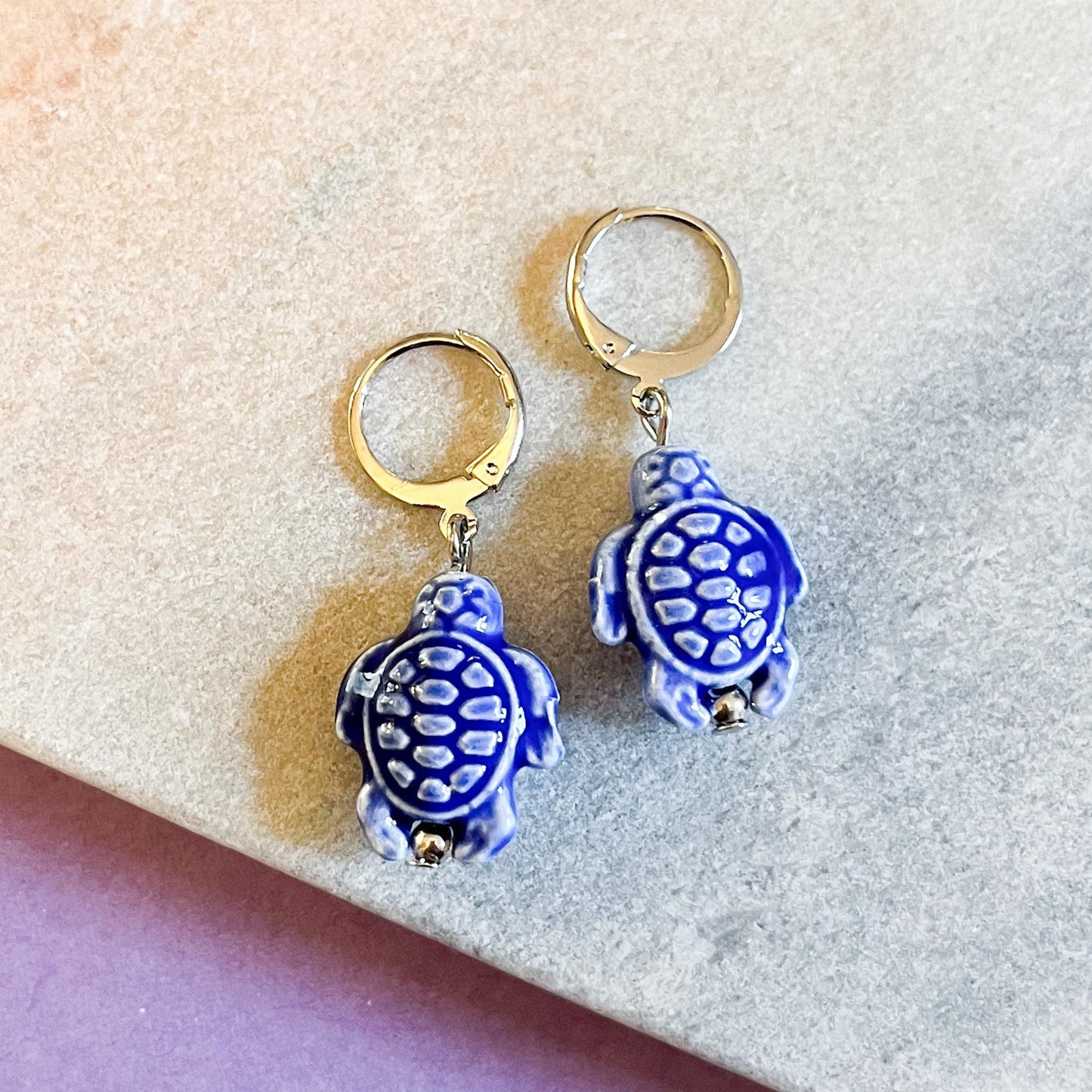 Mint Turtle Hoop Earrings – Cute Sea Turtle Charm Huggies – Summer Beach Jewellery