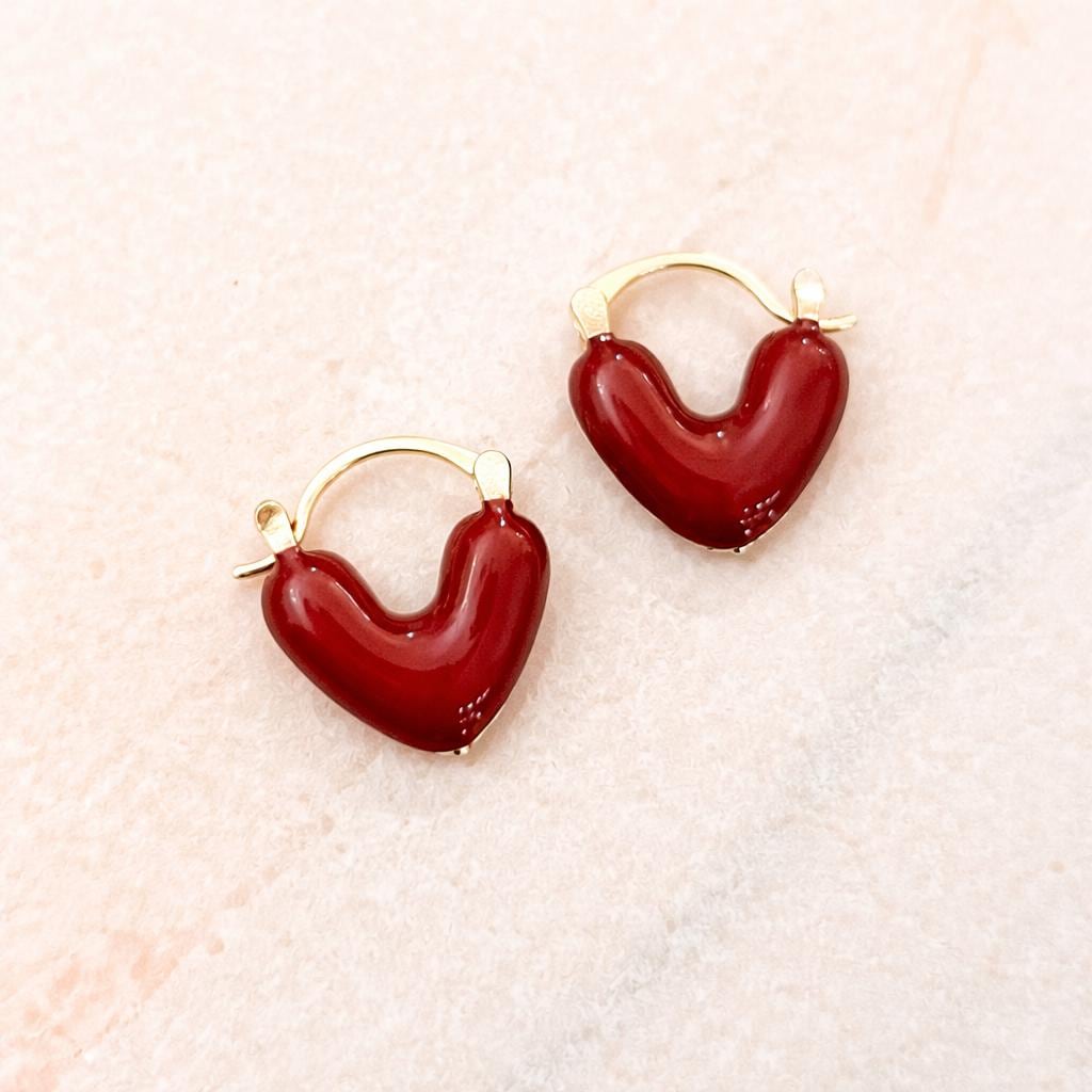 Red Heart Hoop Earrings, Cute Heart Earrings, Small Gold Hoop Earrings, Romantic Jewellery, Gift for Her, Valentine's Earrings