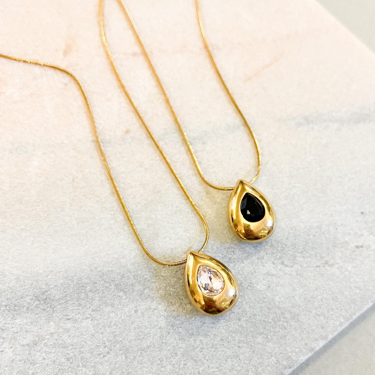 Chunky Gold Teardrop Art Deco Necklace, Dainty Pear Cut Gemstone CZ Pendant, Minimalist Snake Chain Jewelry, Gift for Her,