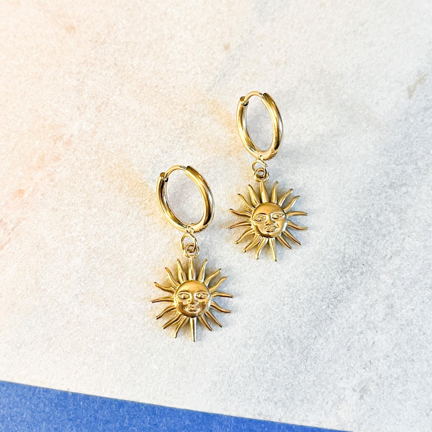 Sun Face Huggie Hoop Earrings |Celestial Dangle Hoops | Bohemian Zodiac Jewelry Gift
