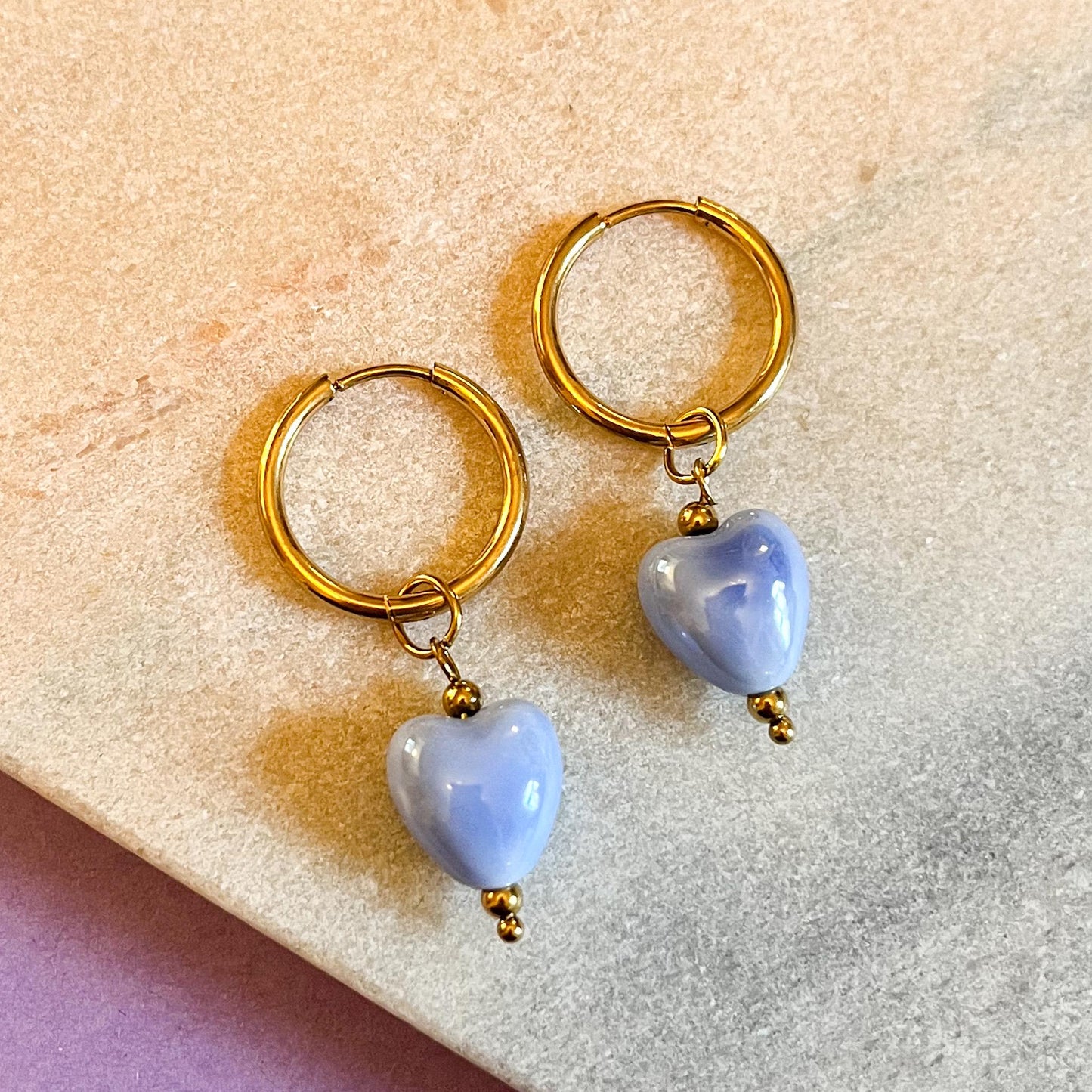 Ceramic Heart Hoop Earrings | Chunky Gold Huggie Hoops
