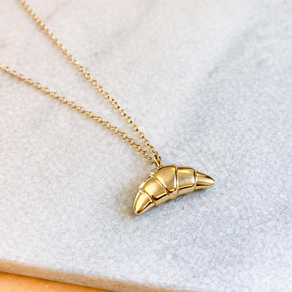 Croissant Earrings and Necklace Set – Gold Mini Bakery Jewellery Gift, Dainty Food Inspired Jewellery Set
