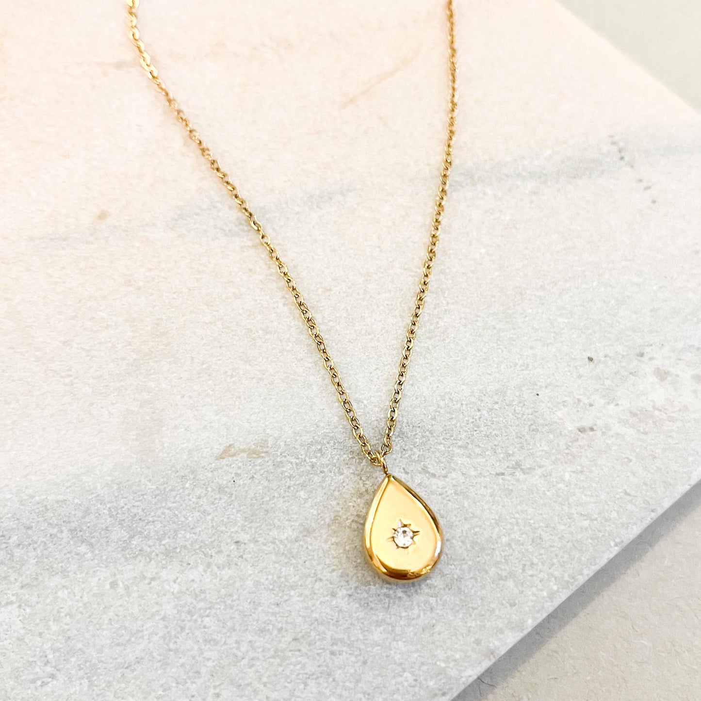 Gold Starburst Necklace • Dainty Cubic Zirconia Celestial Pendant • Minimalist North Star Teardrop • Gift for Her