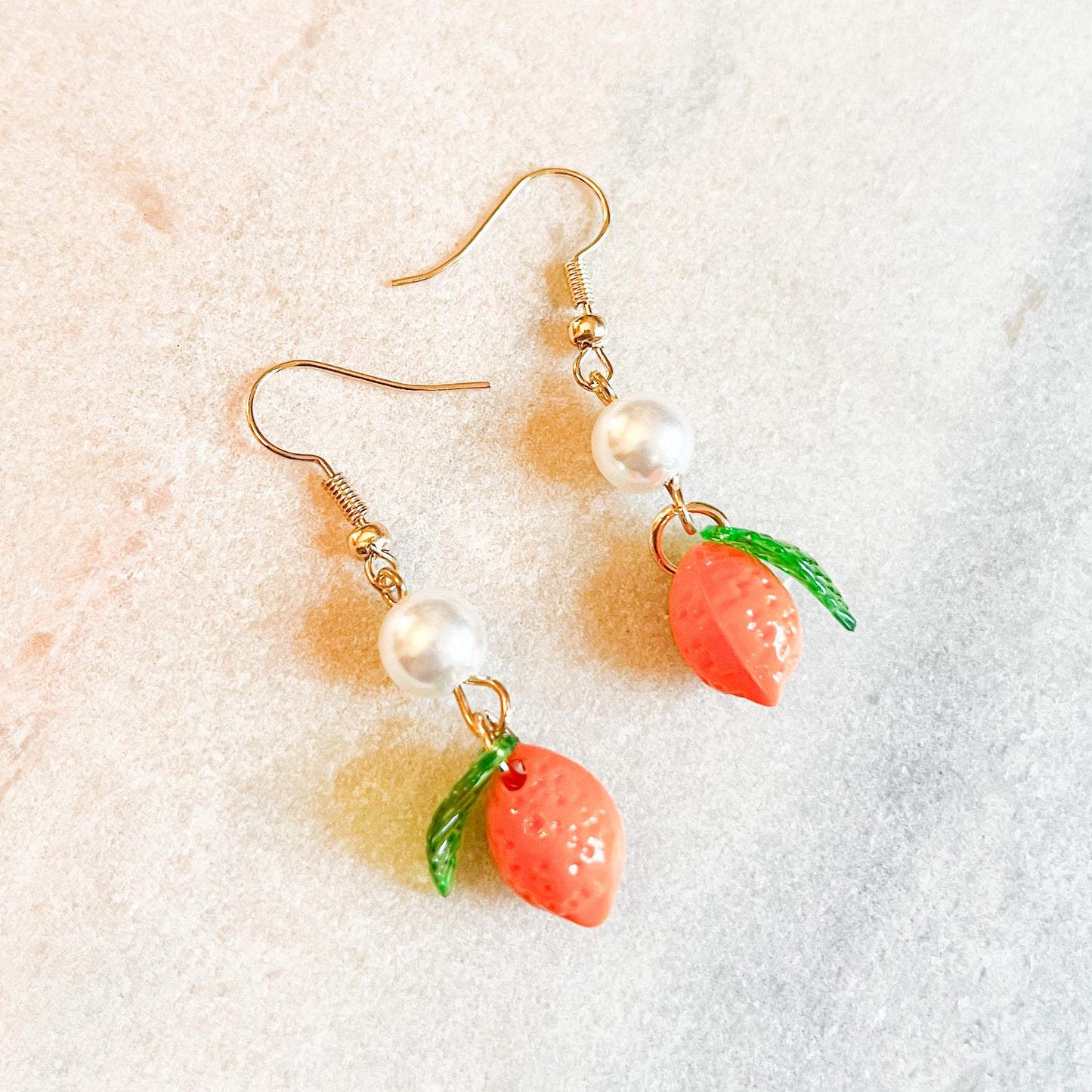 Lemon or Lime Pearl Drop Earrings, Fruit Charm Earrings, Cute Summer Jewellery, Gift For Her, Handmade Fruit Earrings