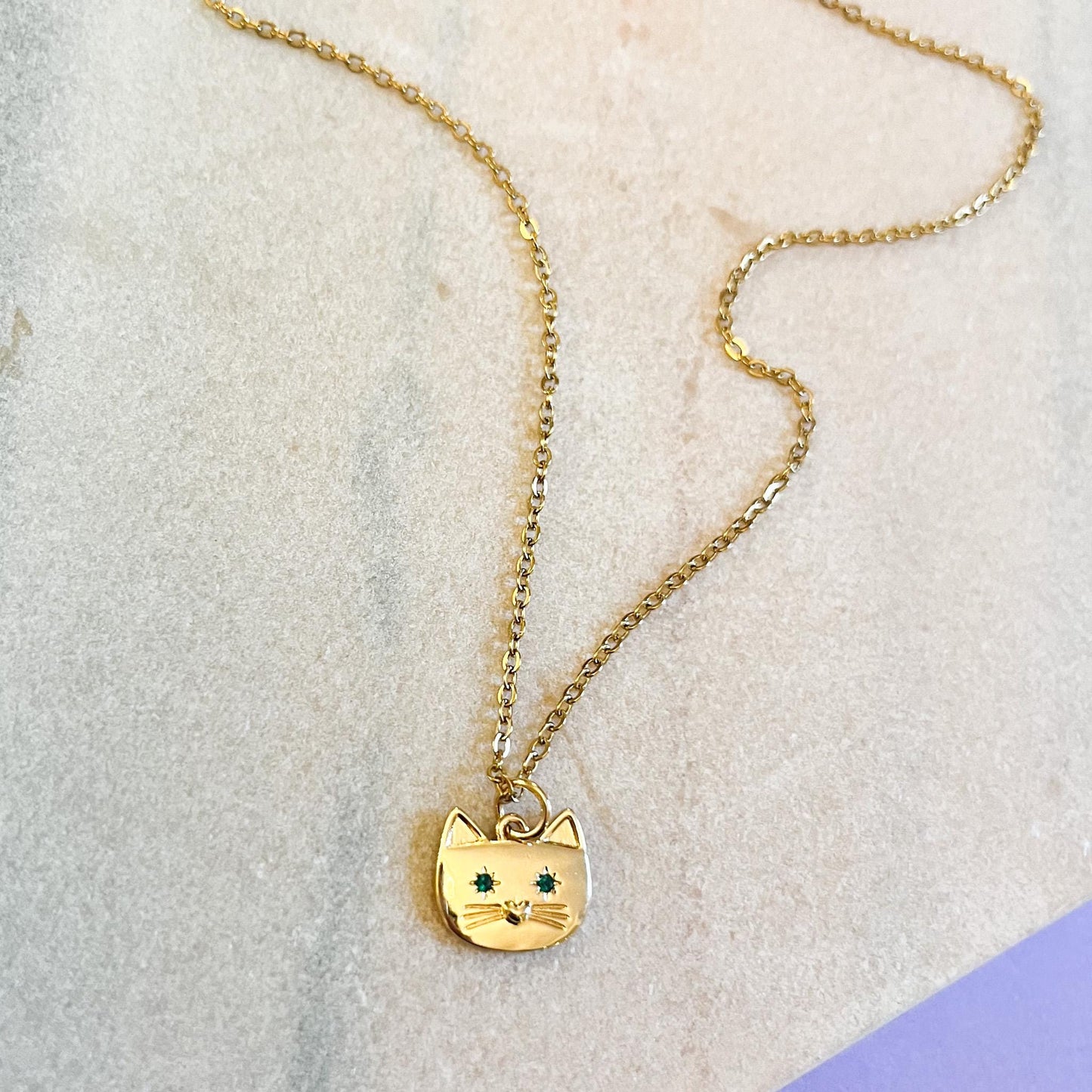 Gold Plated Kitty Pendant with Emerald Eyes