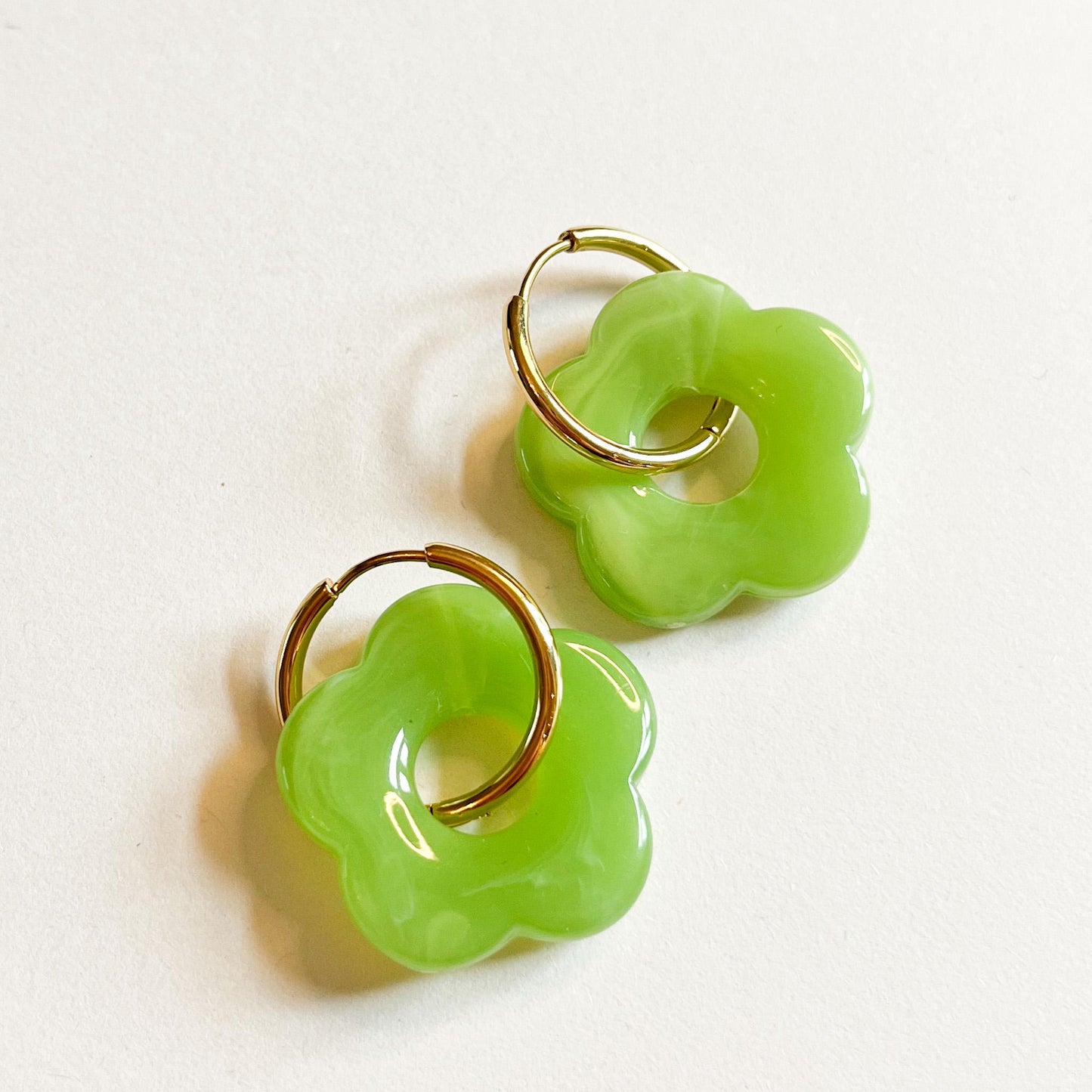 Chunky Flower Hoop Earrings, Colourful Resin Flower Earrings, Gold Huggie Hoops, Statement Floral Jewellery, Gift for Her