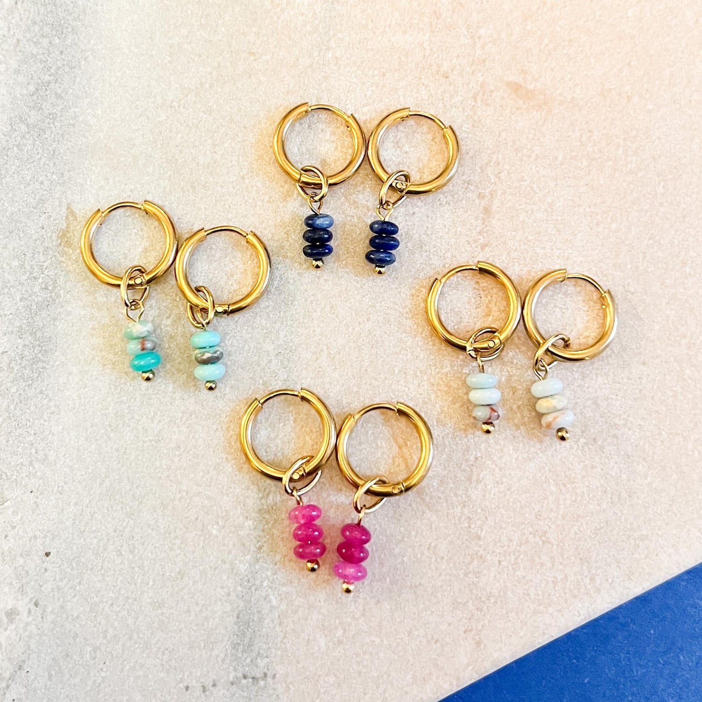 Natural Gemstone Stack Huggie Hoops | Tiny Beaded Earrings | Stainless Steel Hoop Earrings | Minimalist Gift