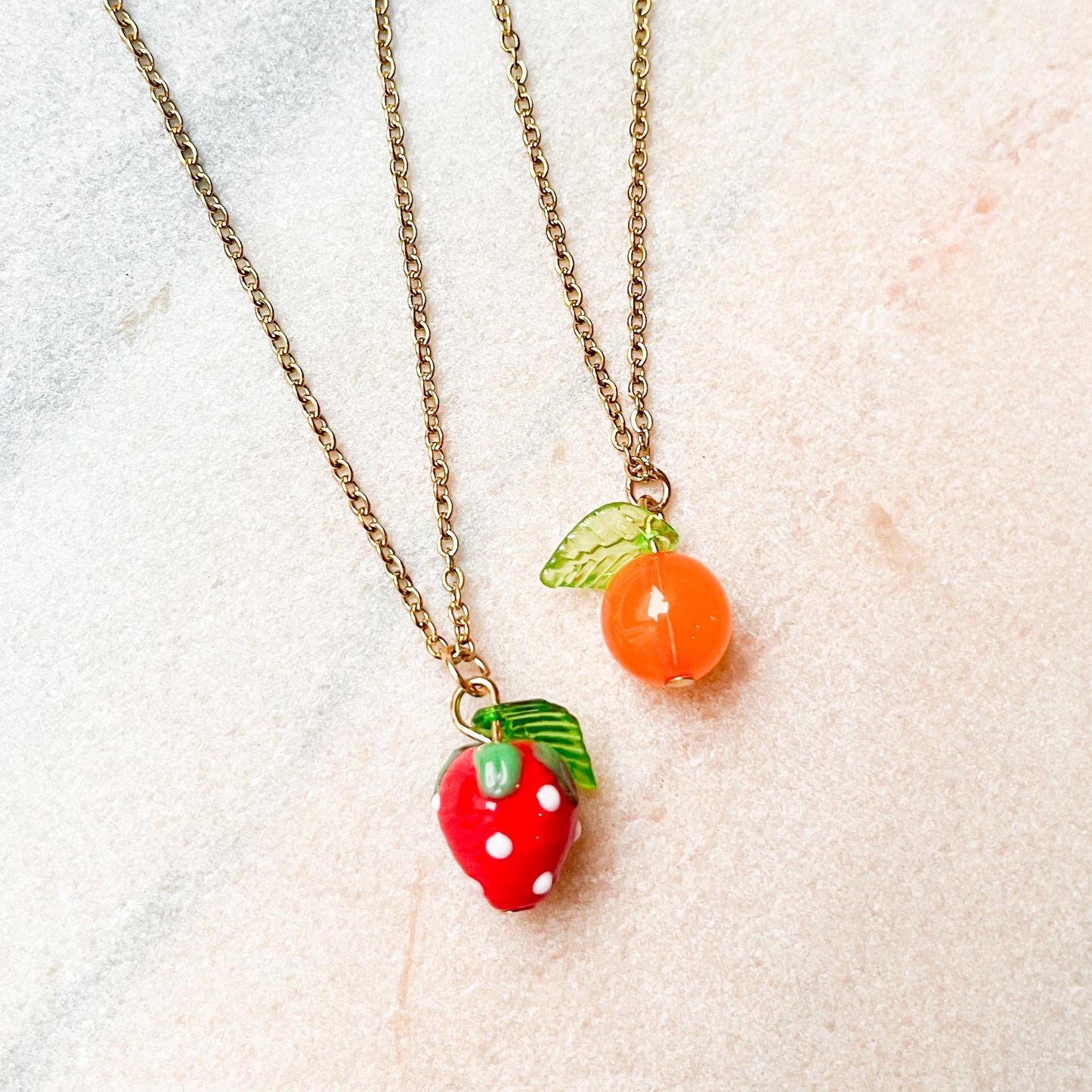 Strawberry Charm Necklace, Orange Fruit Pendant Necklace, Cute Gold Charm Necklace, Summer Jewellery, Gift For Her, Dainty Fruit Necklace