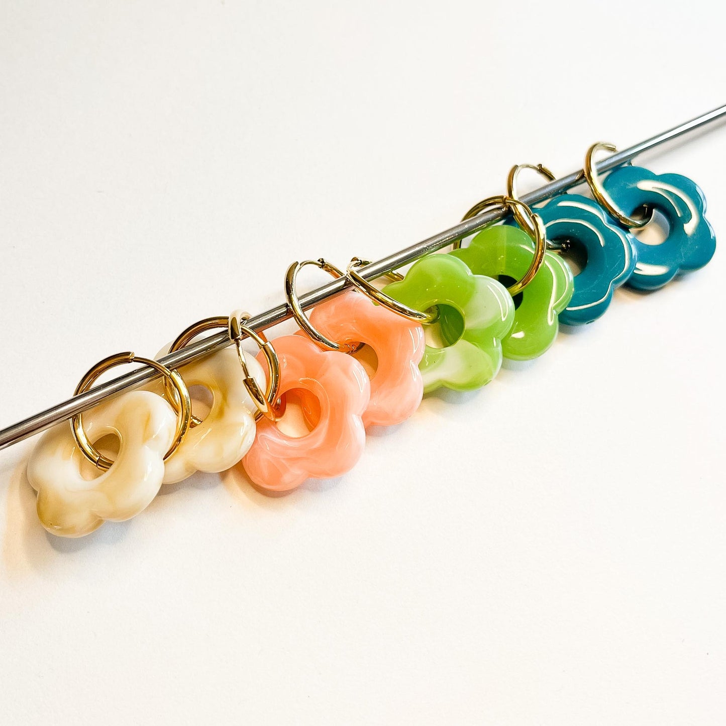 Chunky Flower Hoop Earrings, Colourful Resin Flower Earrings, Gold Huggie Hoops, Statement Floral Jewellery, Gift for Her