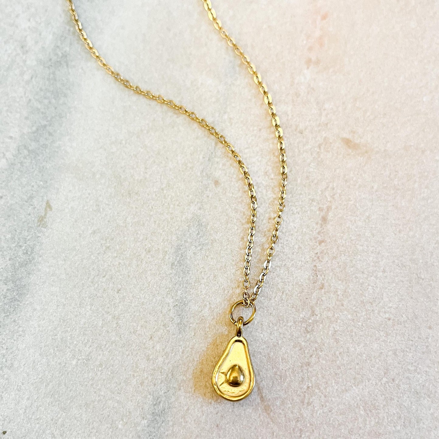 Simple Gold Avocado Necklace, Foodie Jewelry, Minimalist Fruit Charm, Stainless Steel Gift for Her
