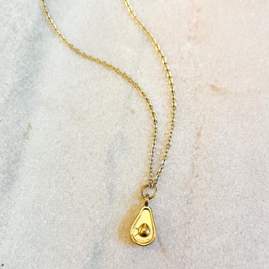 Simple Gold Avocado Necklace, Foodie Jewelry, Minimalist Fruit Charm, Stainless Steel Gift for Her