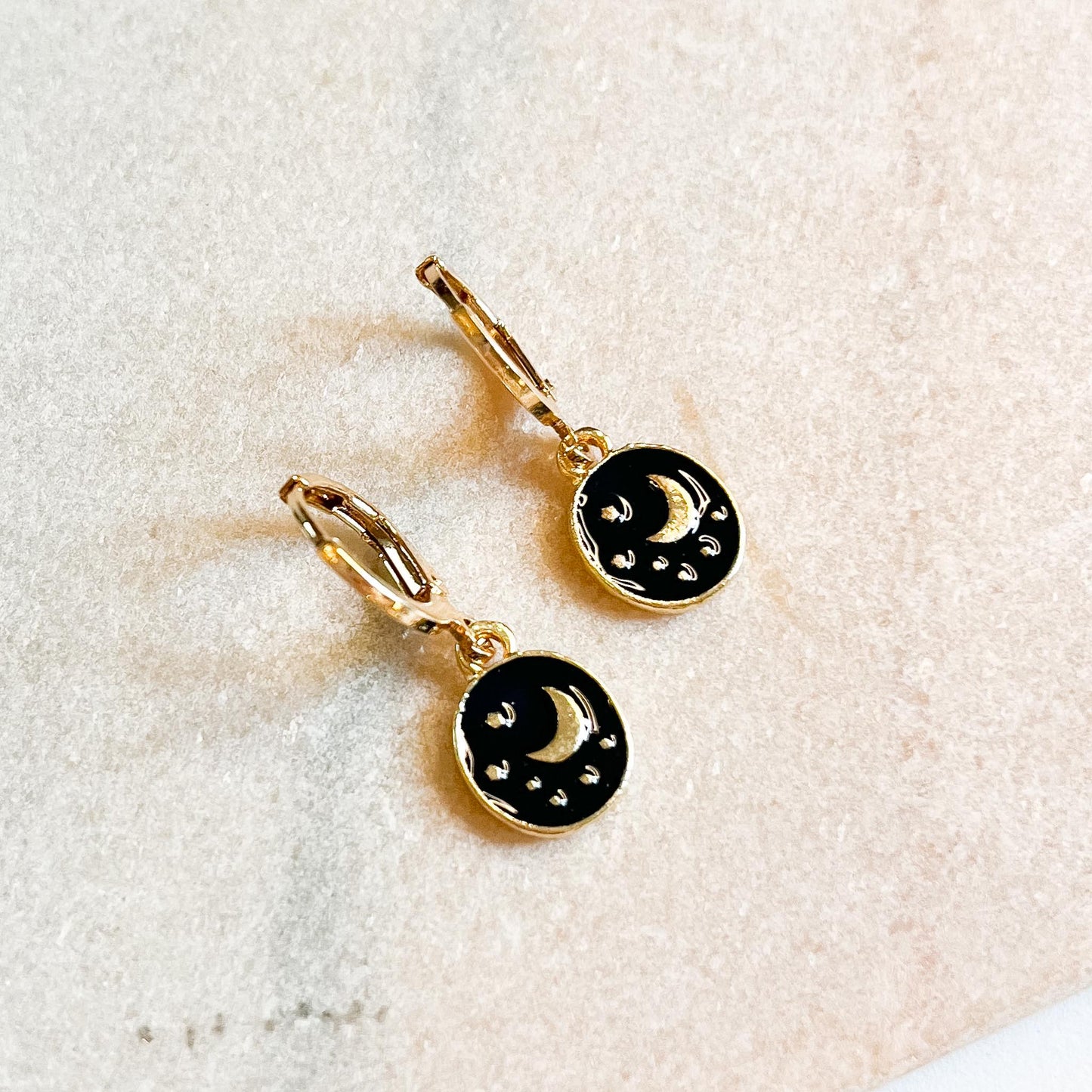 Mini Moon and Star Hoop Earrings, Celestial Gold Huggies, Night Sky Charm Earrings, Astrology Jewellery Gift