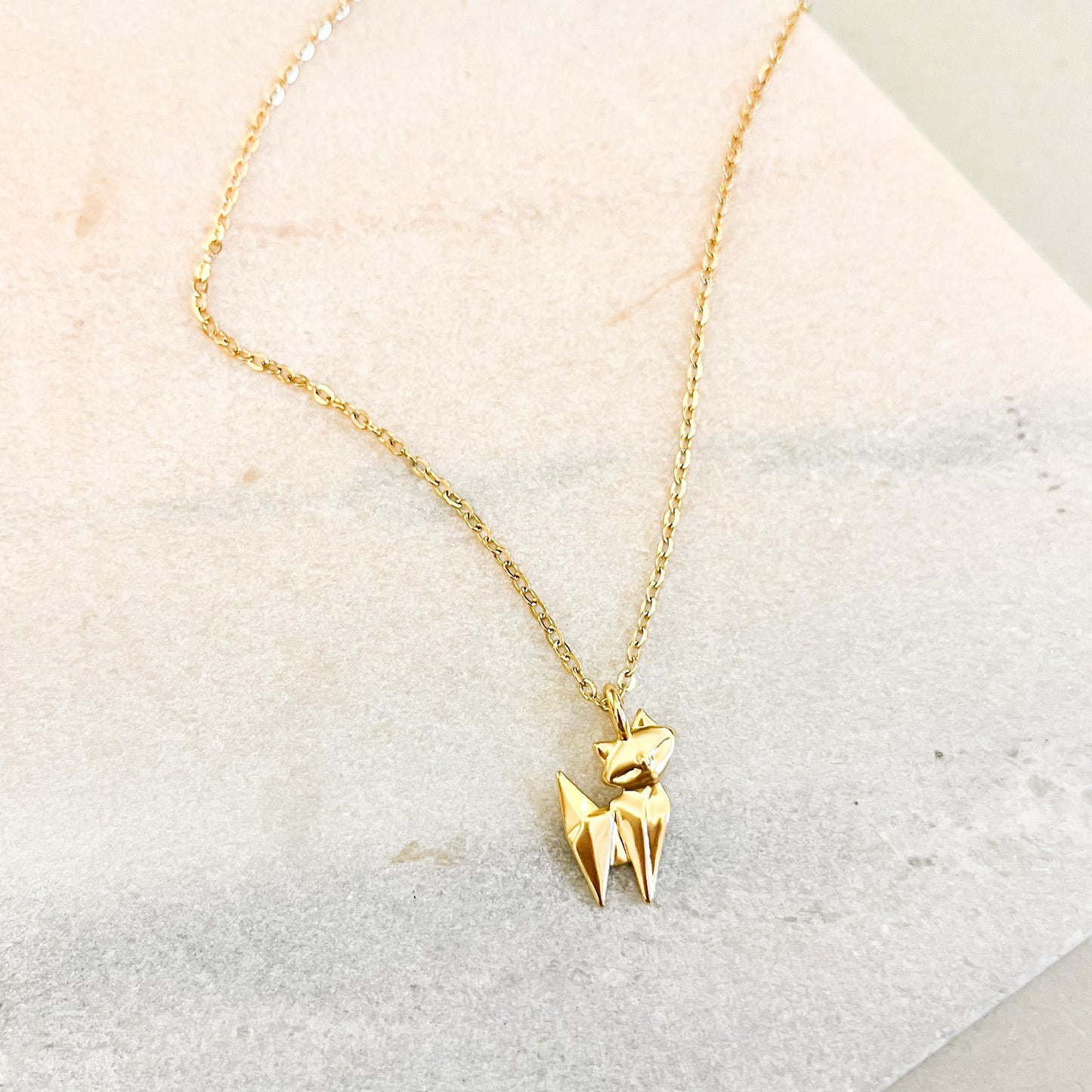 Gold Origami Fox Necklace • Dainty Geometric Fox Pendant • Minimalist Animal Jewelry • Origami Inspired Gift • Modern Fox Charm Necklace